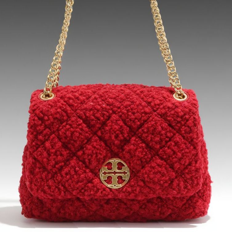 Tory Burch Willa Bouclé "Teddy Bear" Small Shoulder Bag in Pomegranate Red