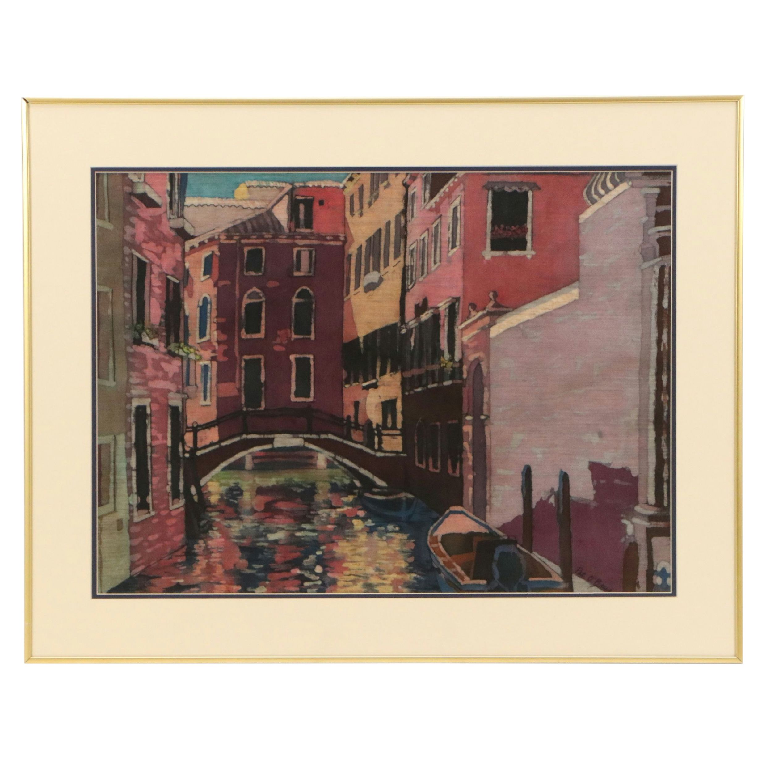 Pat O'brien Watercolor Painting of Venice at Dusk, Late 20th Century