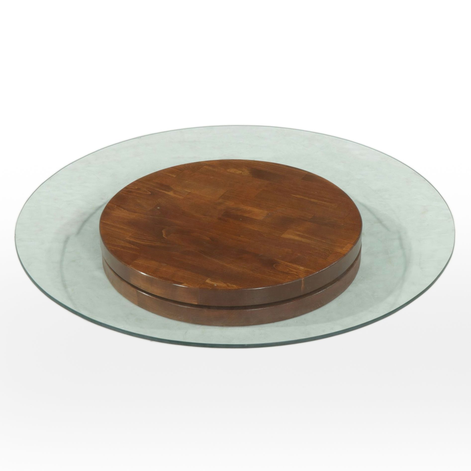 Wooden Lazy  Susan with Glass Top, Late 20th Century