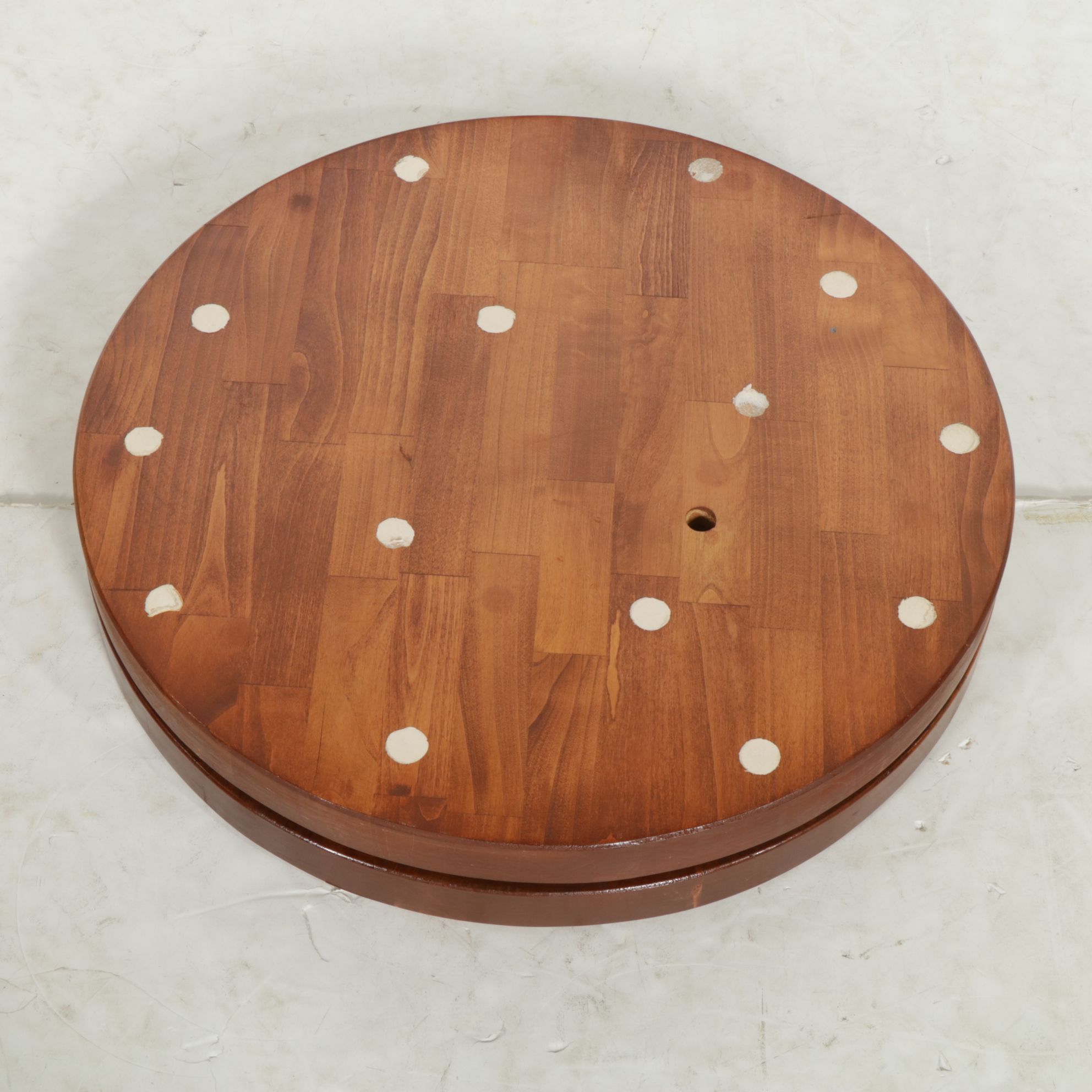 Wooden Lazy  Susan with Glass Top, Late 20th Century