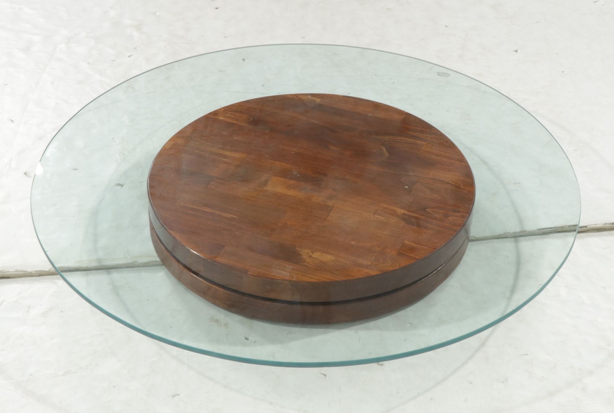 Wooden Lazy  Susan with Glass Top, Late 20th Century
