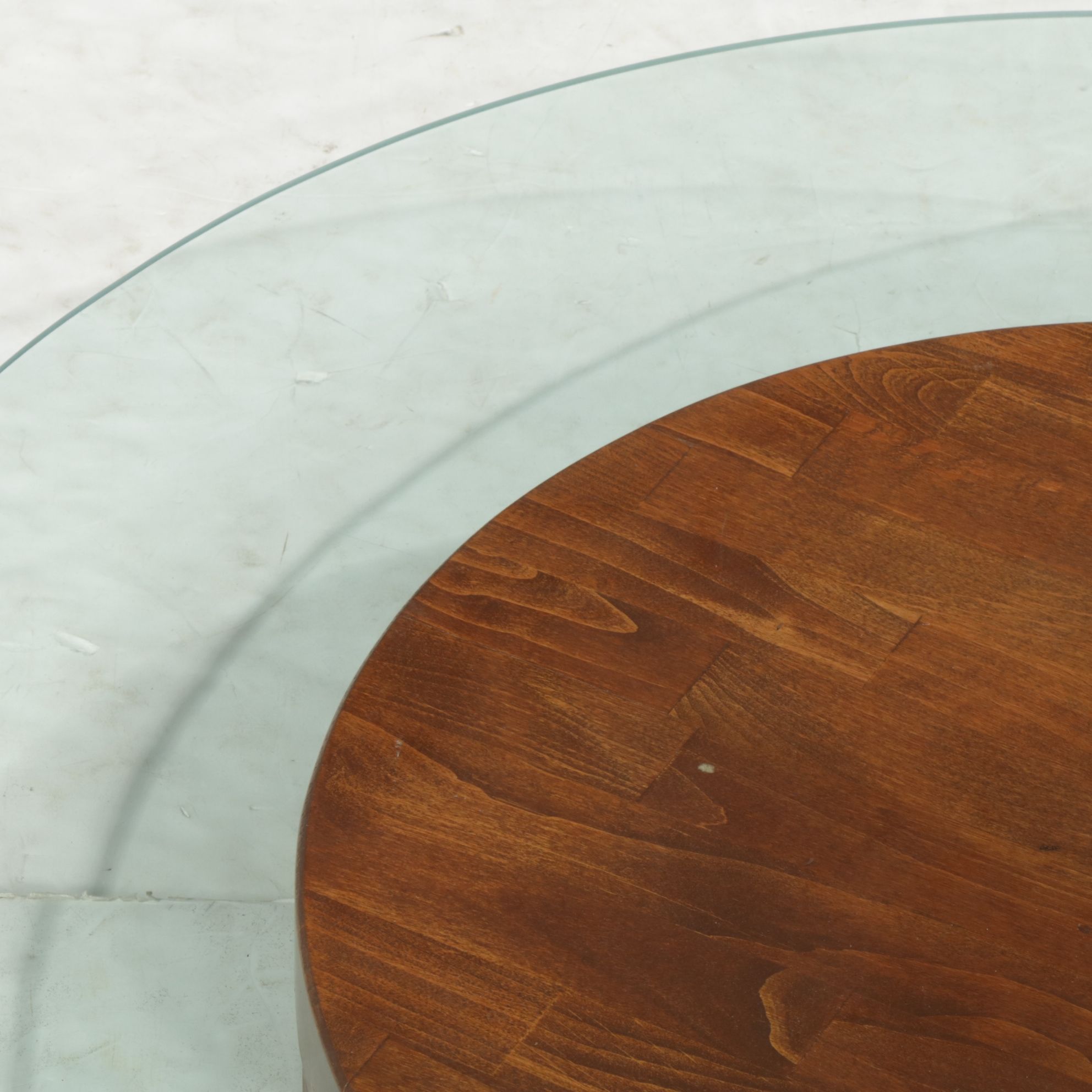 Wooden Lazy  Susan with Glass Top, Late 20th Century