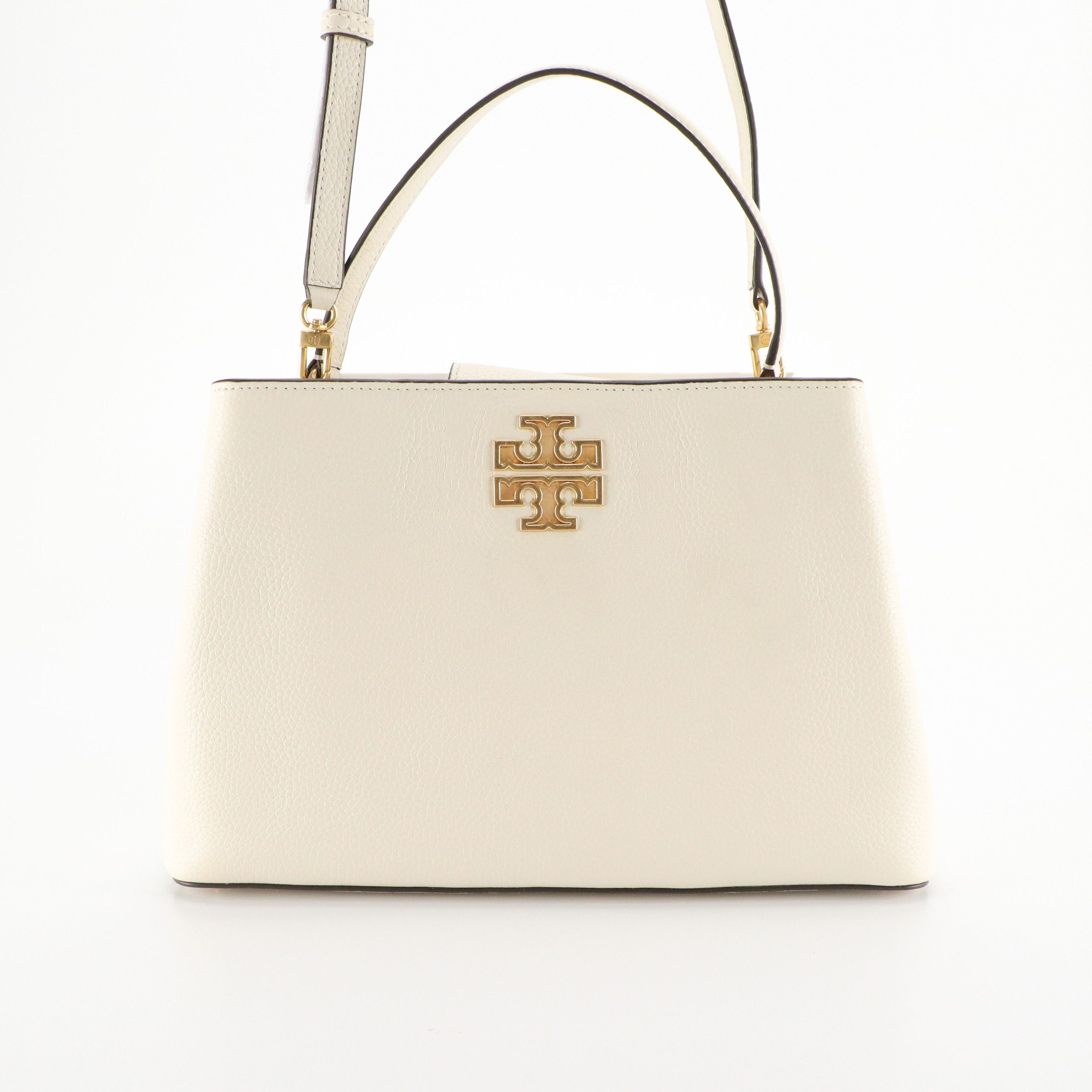 Tory Burch Small Britten Two-Way Satchel in Ivory Grained Leather, With Tag