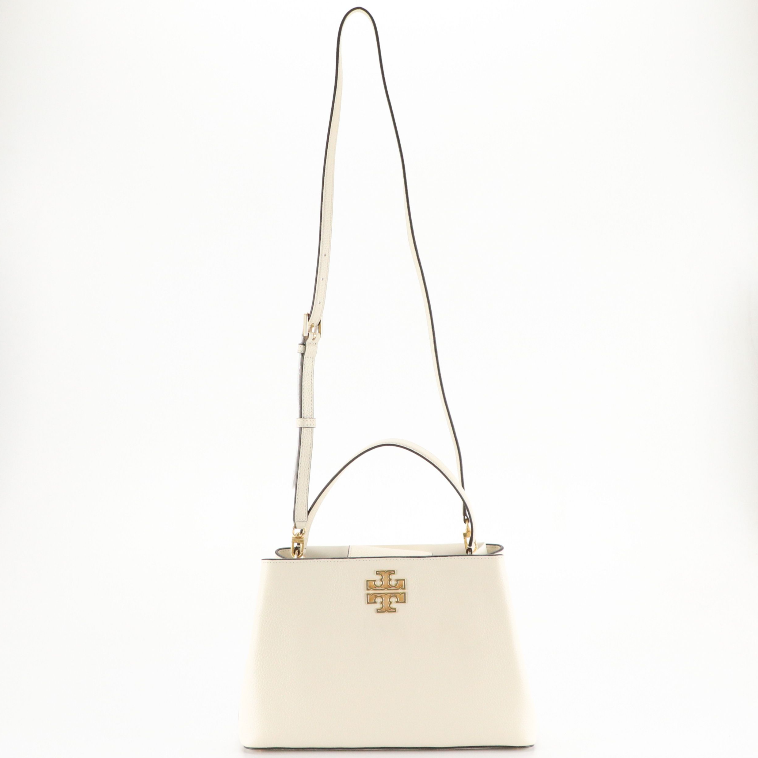 Tory Burch Small Britten Two-Way Satchel in Ivory Grained Leather, With Tag