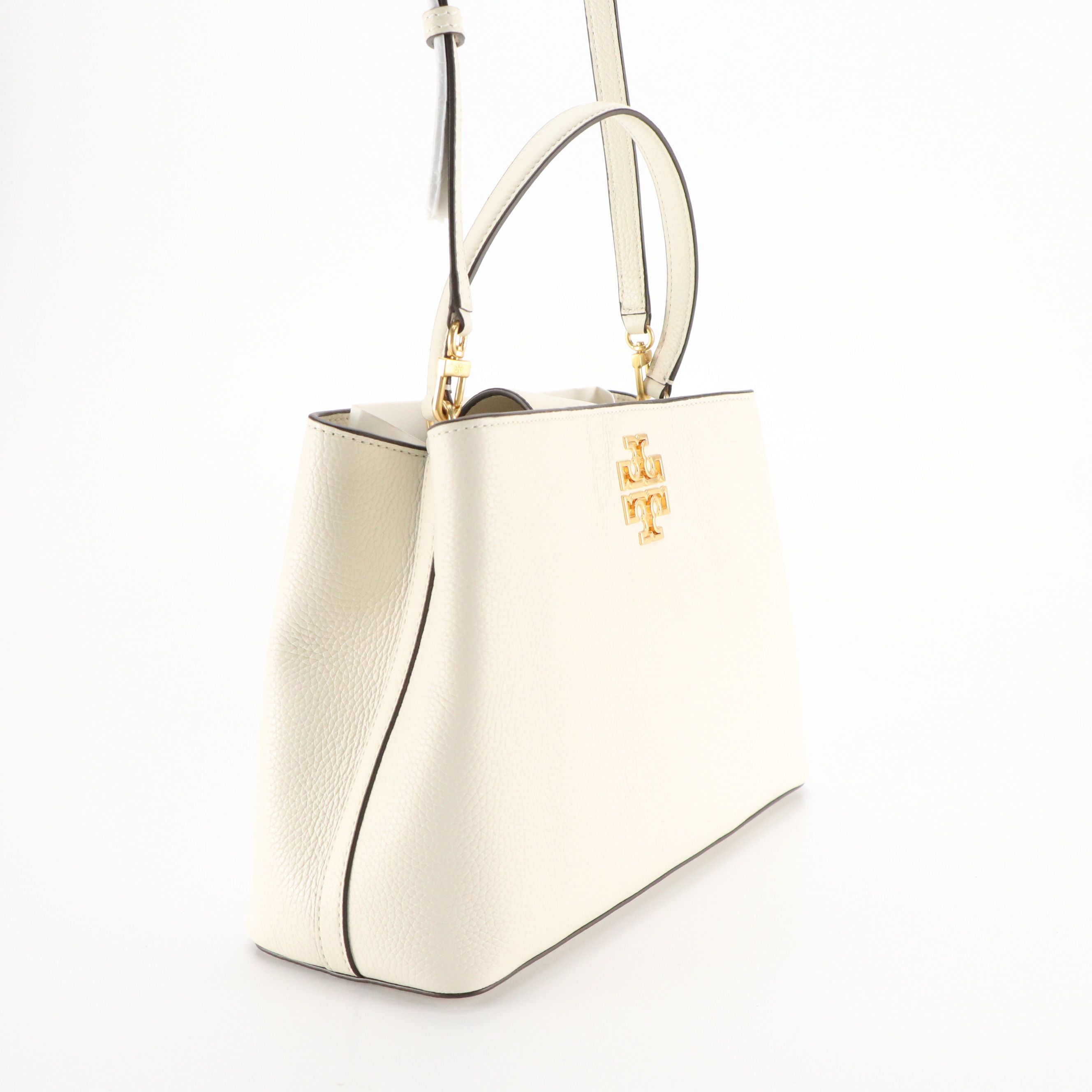 Tory Burch Small Britten Two-Way Satchel in Ivory Grained Leather, With Tag