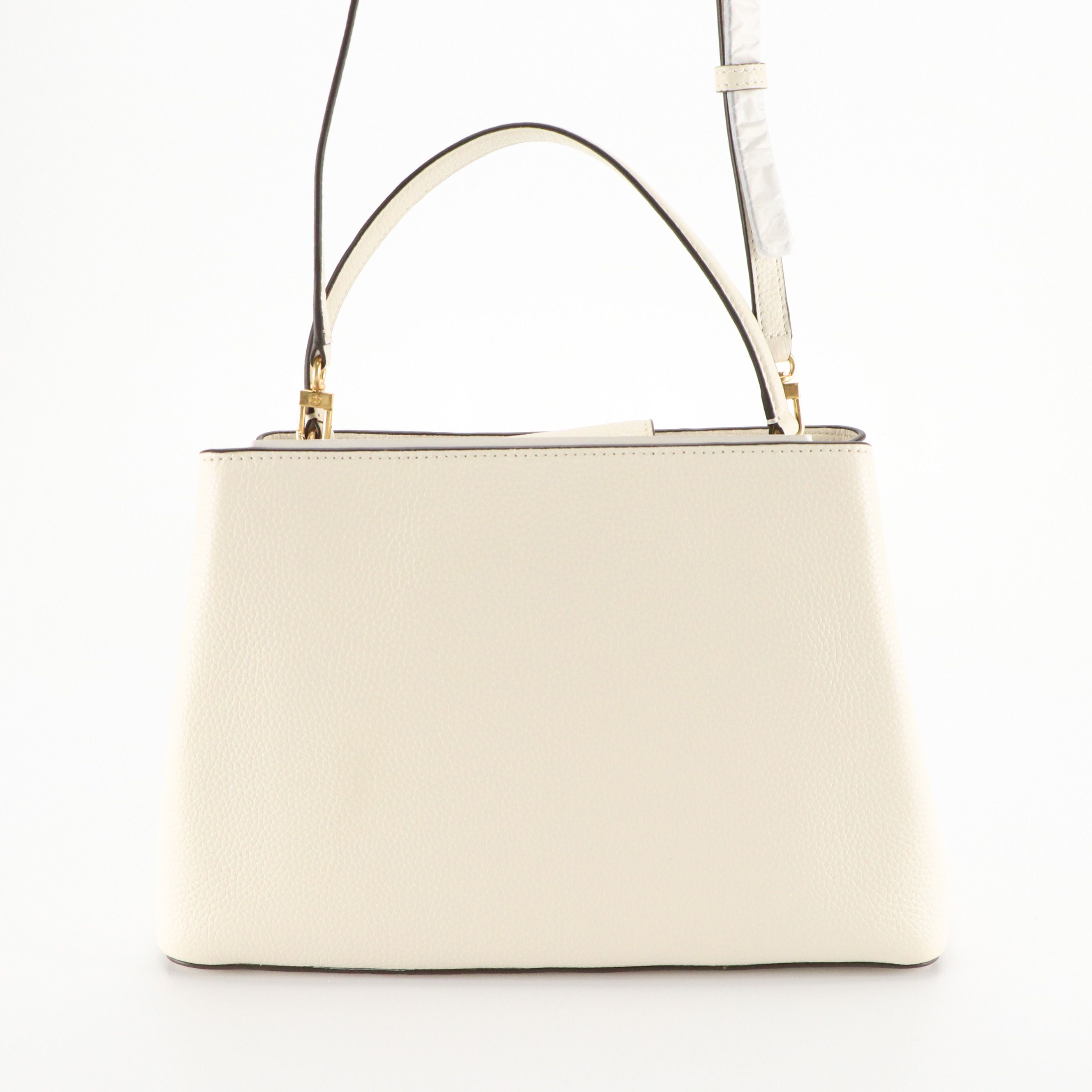 Tory Burch Small Britten Two-Way Satchel in Ivory Grained Leather, With Tag