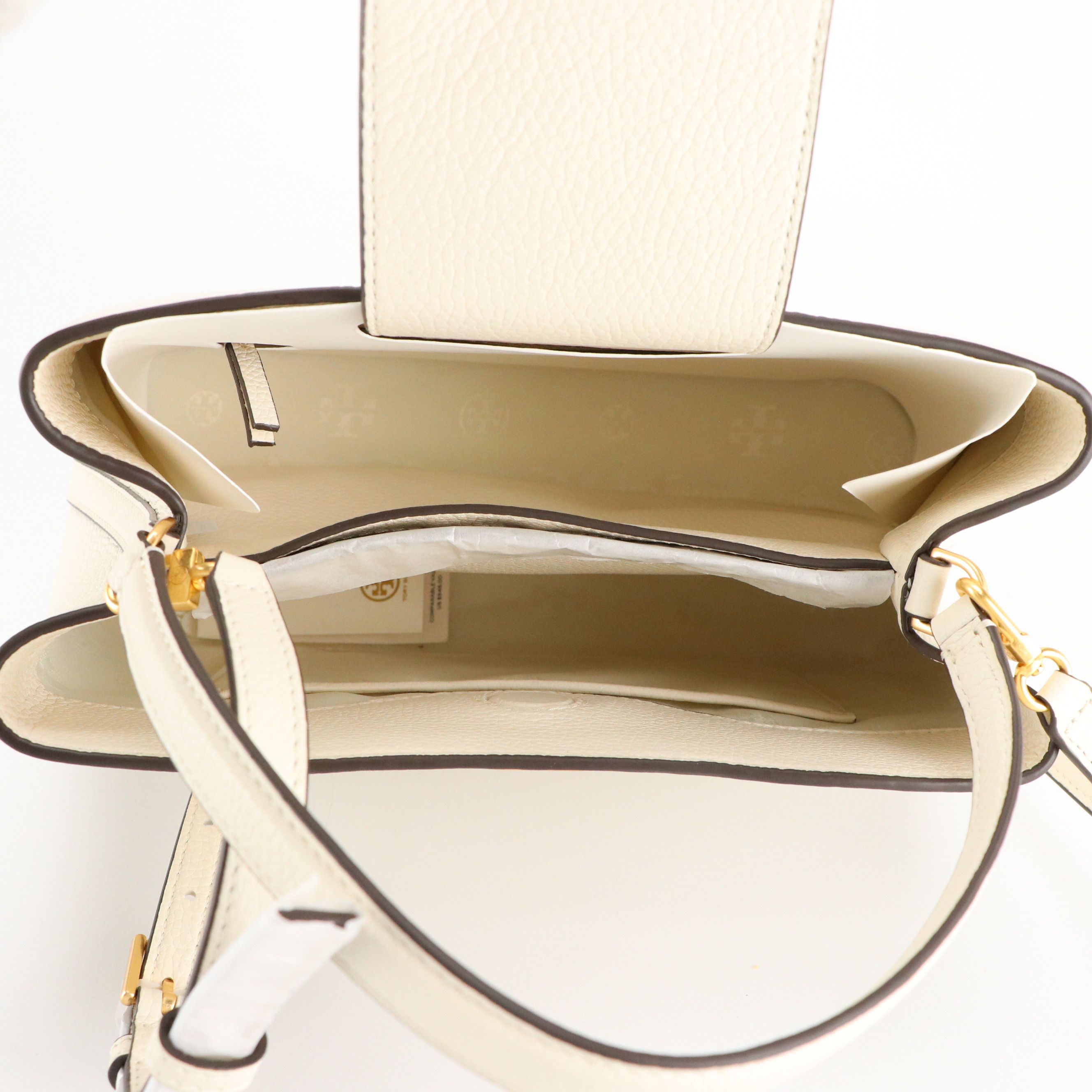 Tory Burch Small Britten Two-Way Satchel in Ivory Grained Leather, With Tag