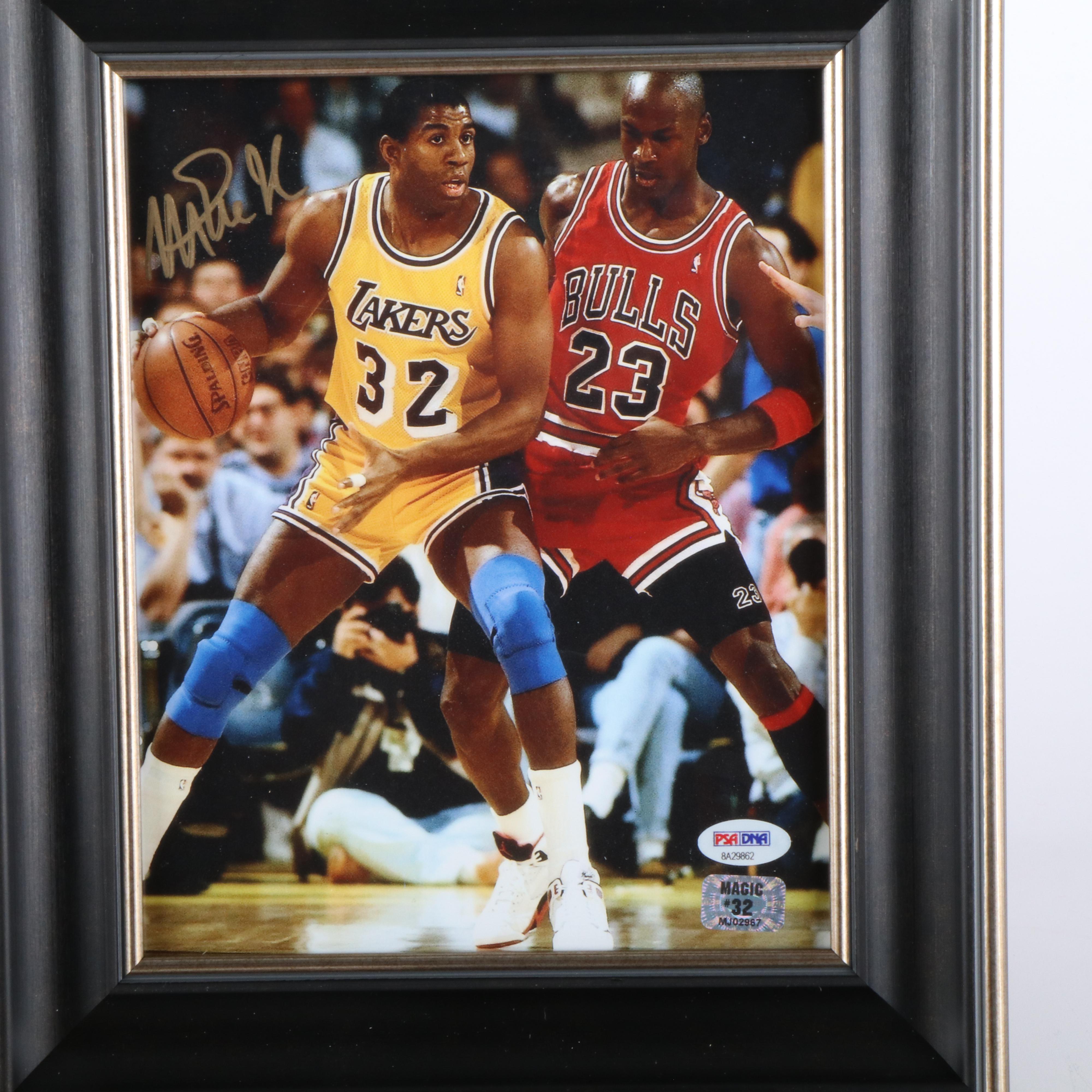 Signed PSA Photo of Magic Johnson, and Michael Jordan Collectibles