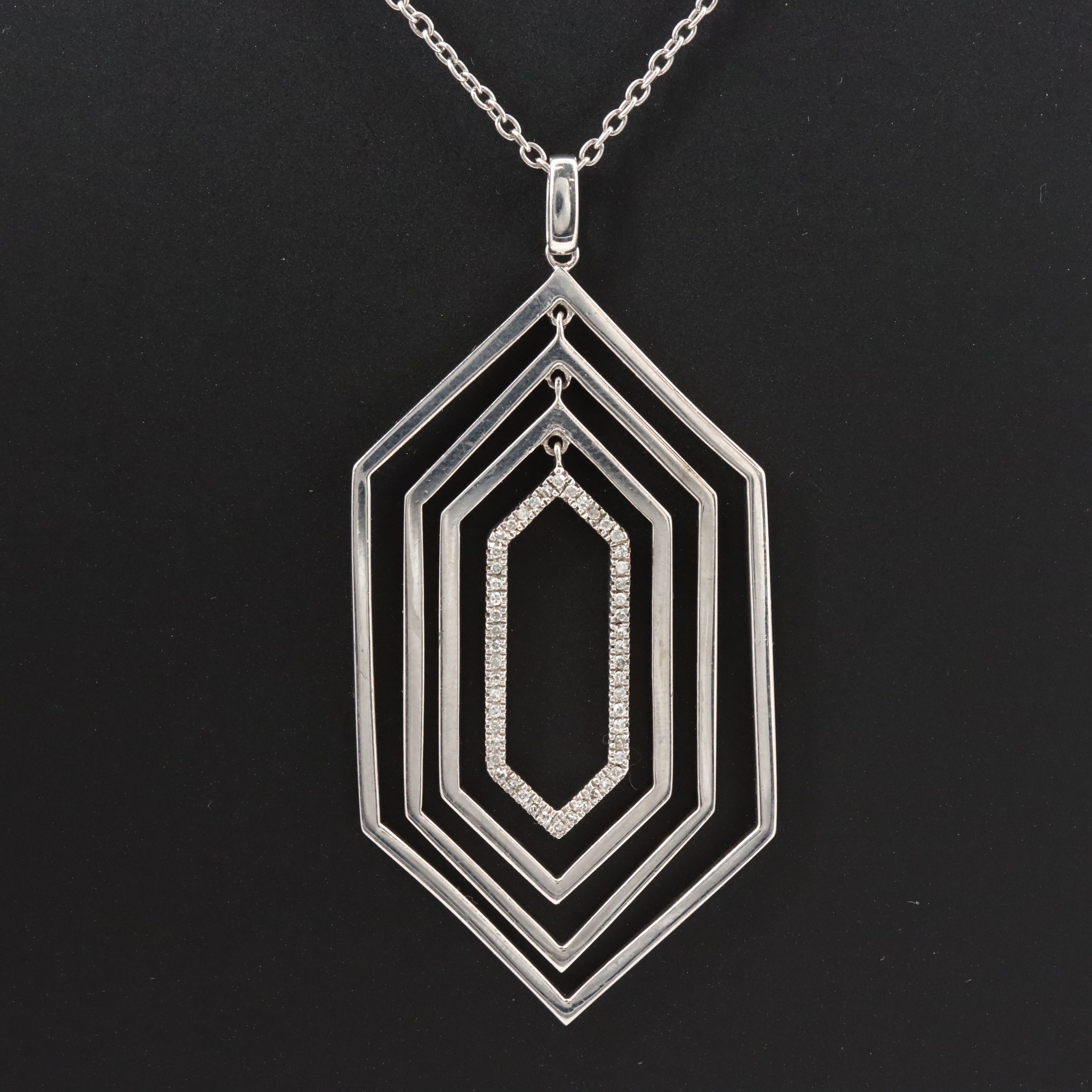 Sterling Diamond Hexagon Pendant Necklace