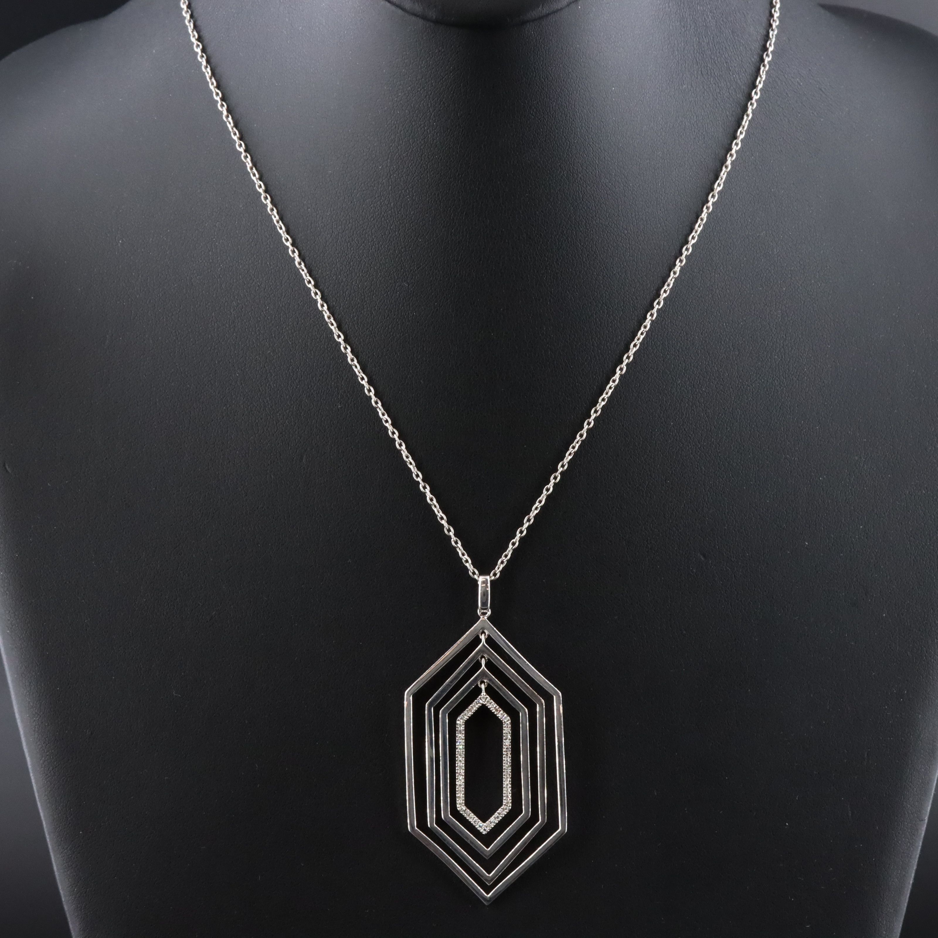Sterling Diamond Hexagon Pendant Necklace