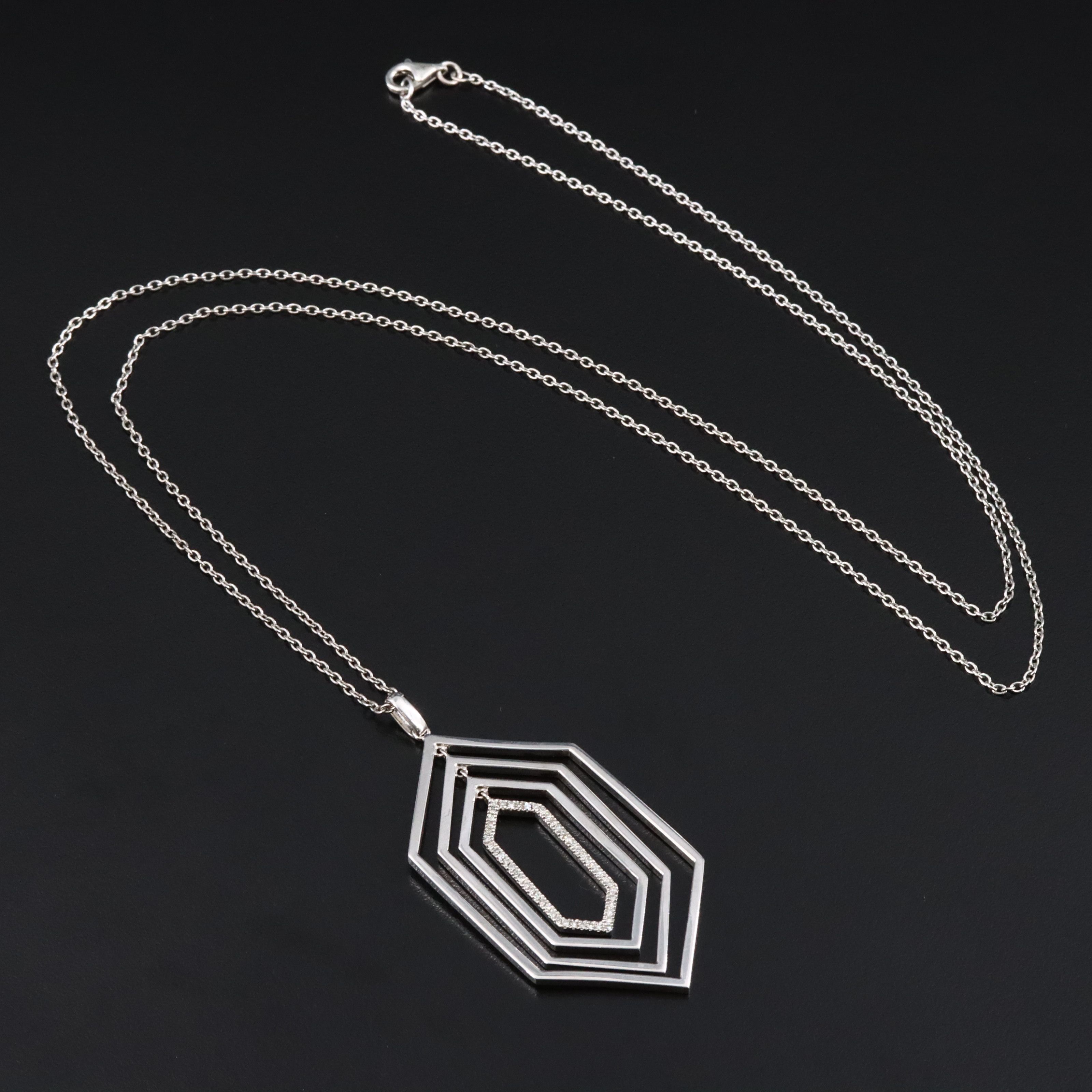 Sterling Diamond Hexagon Pendant Necklace