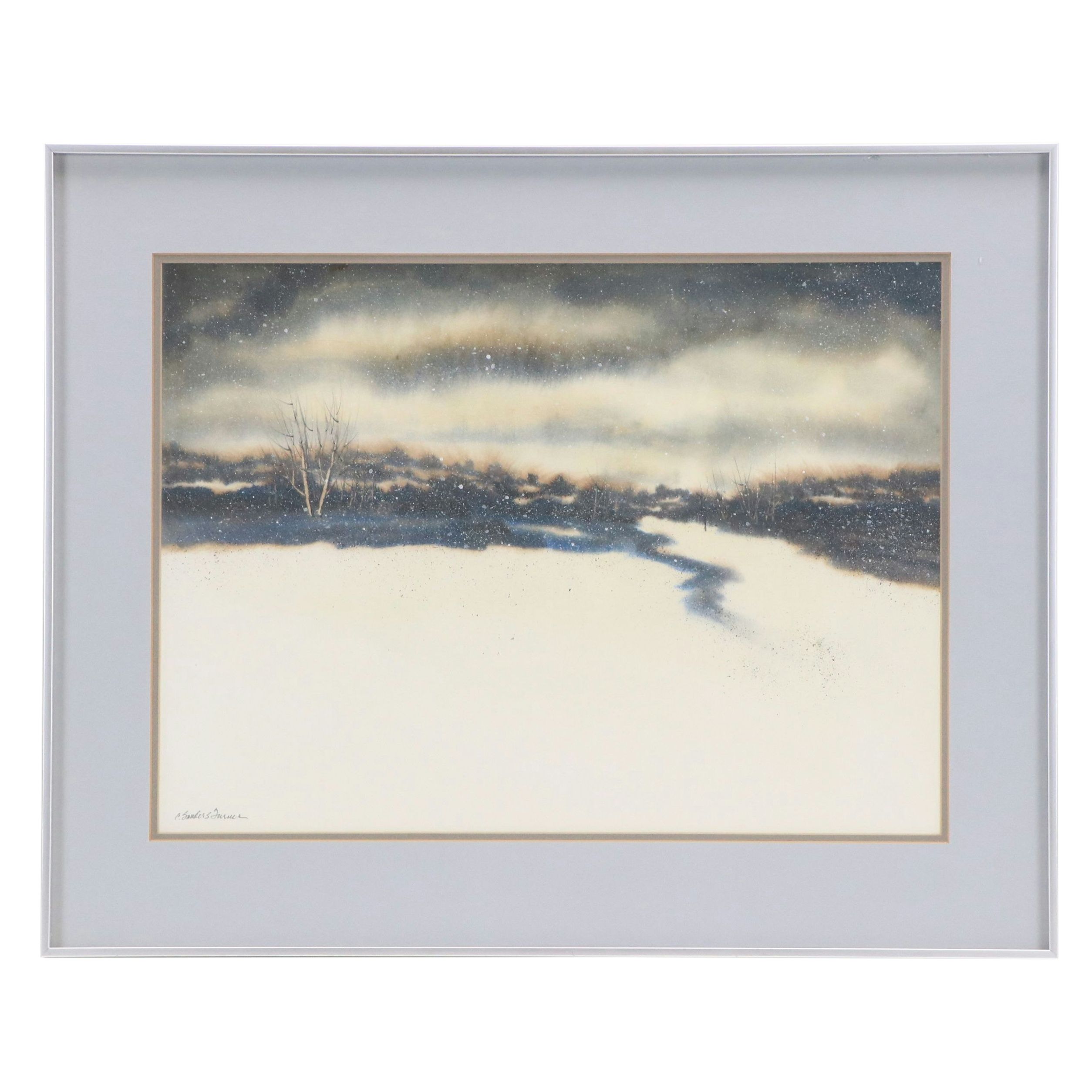 C. Sanders Turner Watercolor Landscape Painting "Snowfall"
