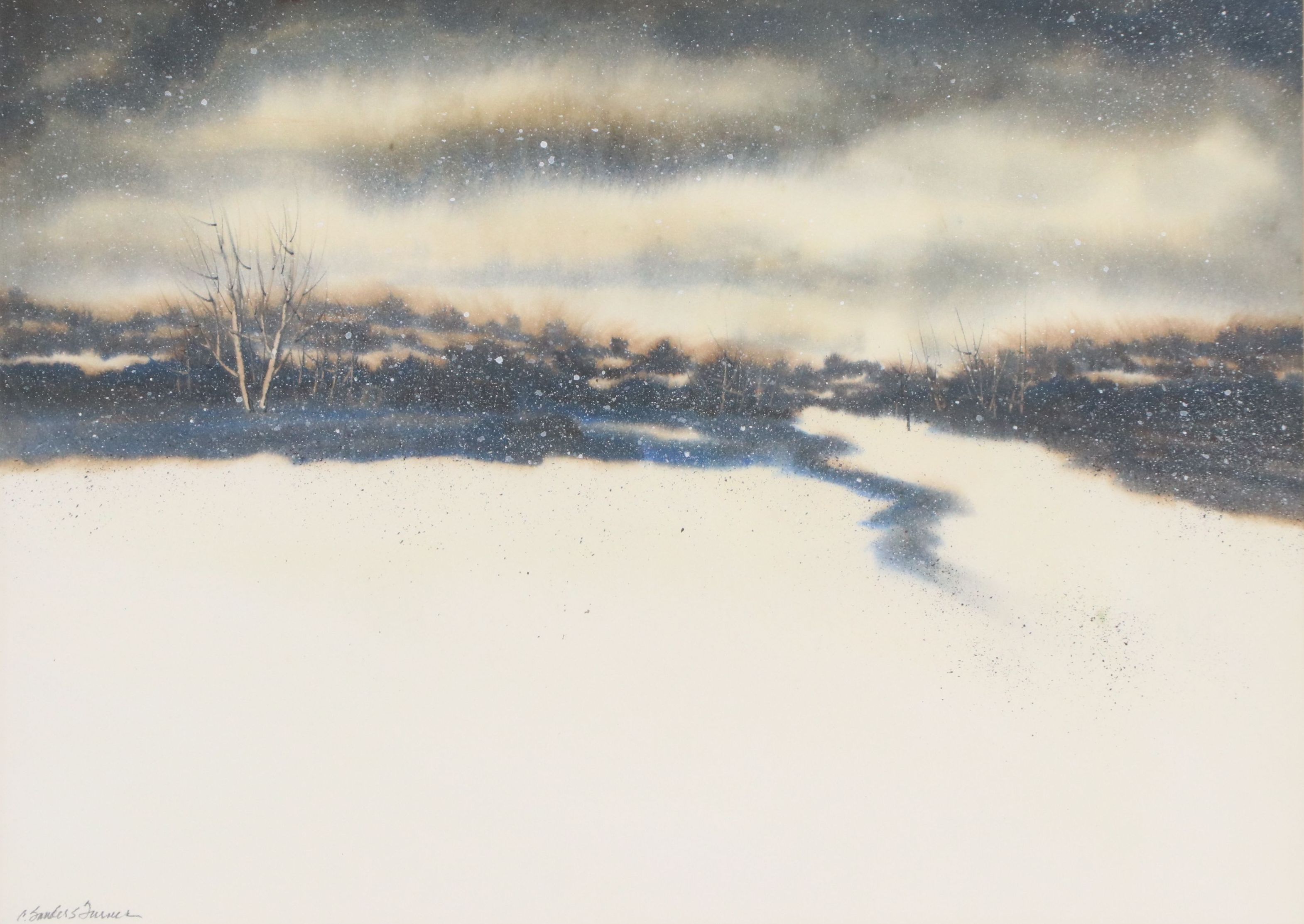 C. Sanders Turner Watercolor Landscape Painting "Snowfall"