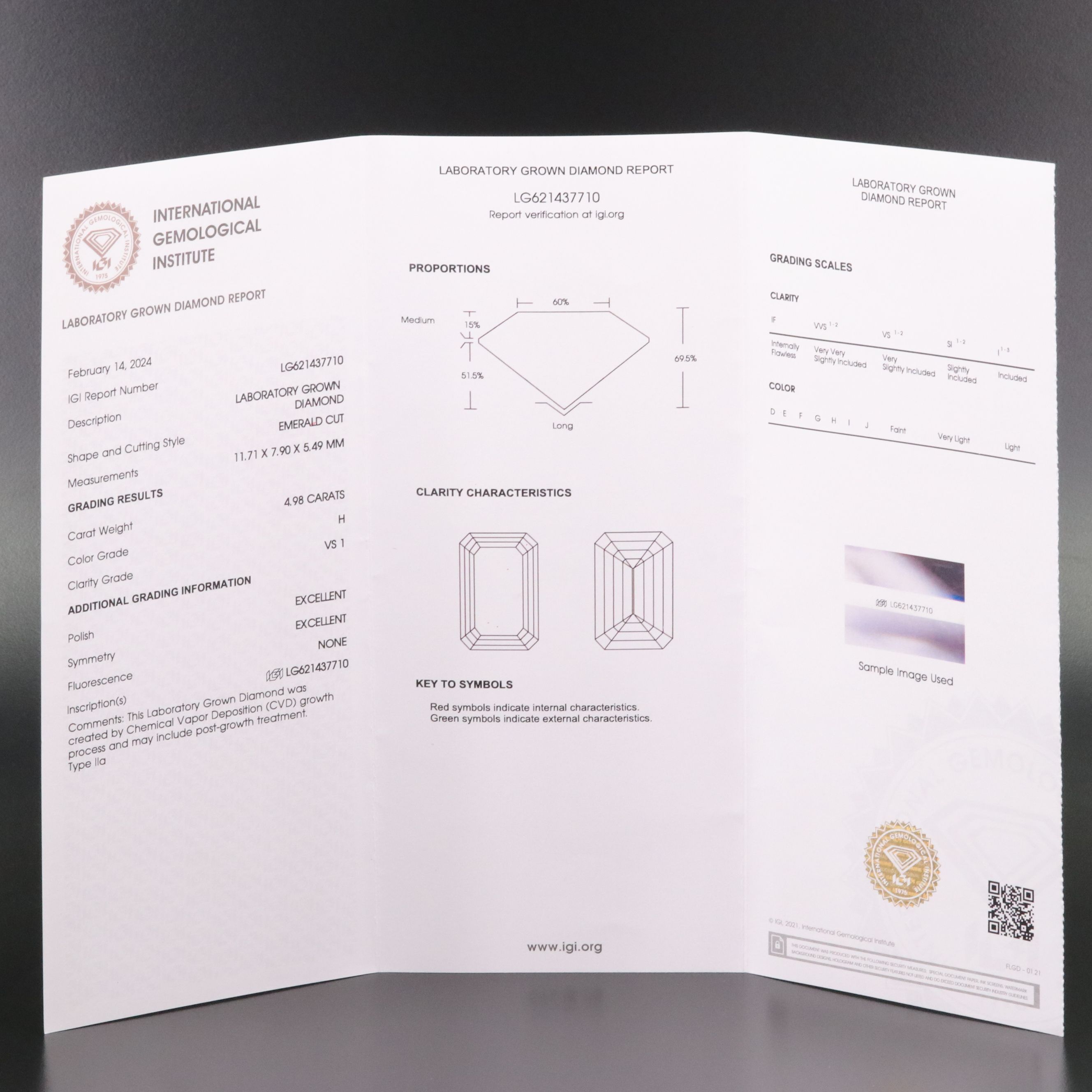 Loose 4.98 CT Lab Grown Diamond with IGI Report