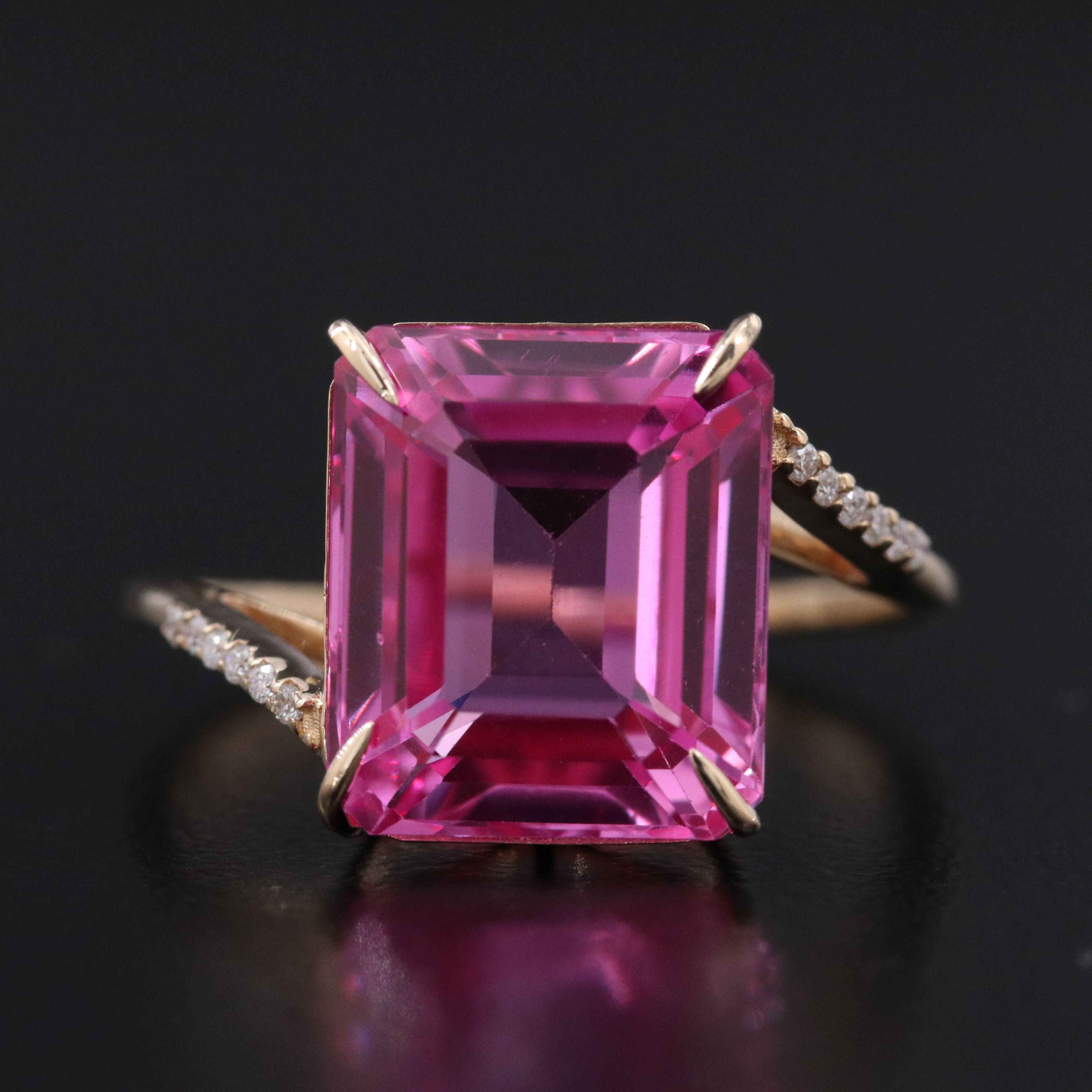 14K 7.62 CT Pink Sapphire and Moissanite Ring