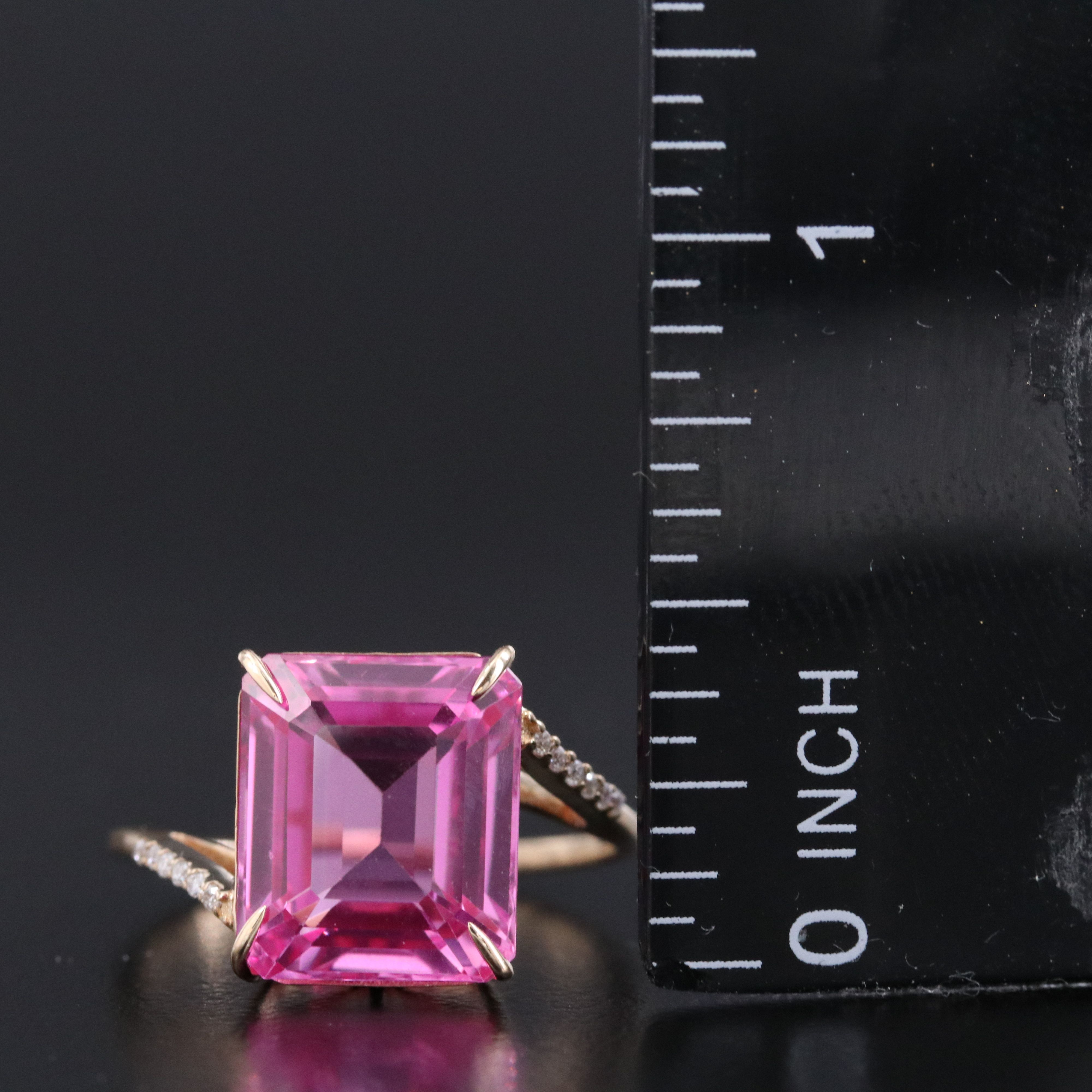 14K 7.62 CT Pink Sapphire and Moissanite Ring