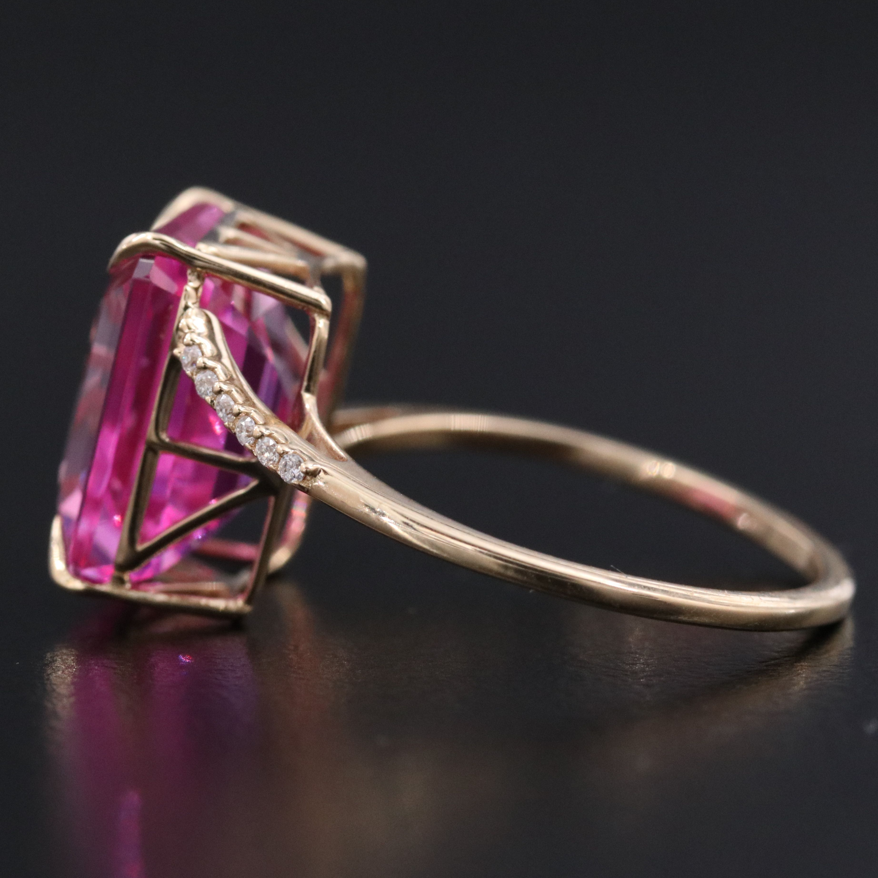 14K 7.62 CT Pink Sapphire and Moissanite Ring