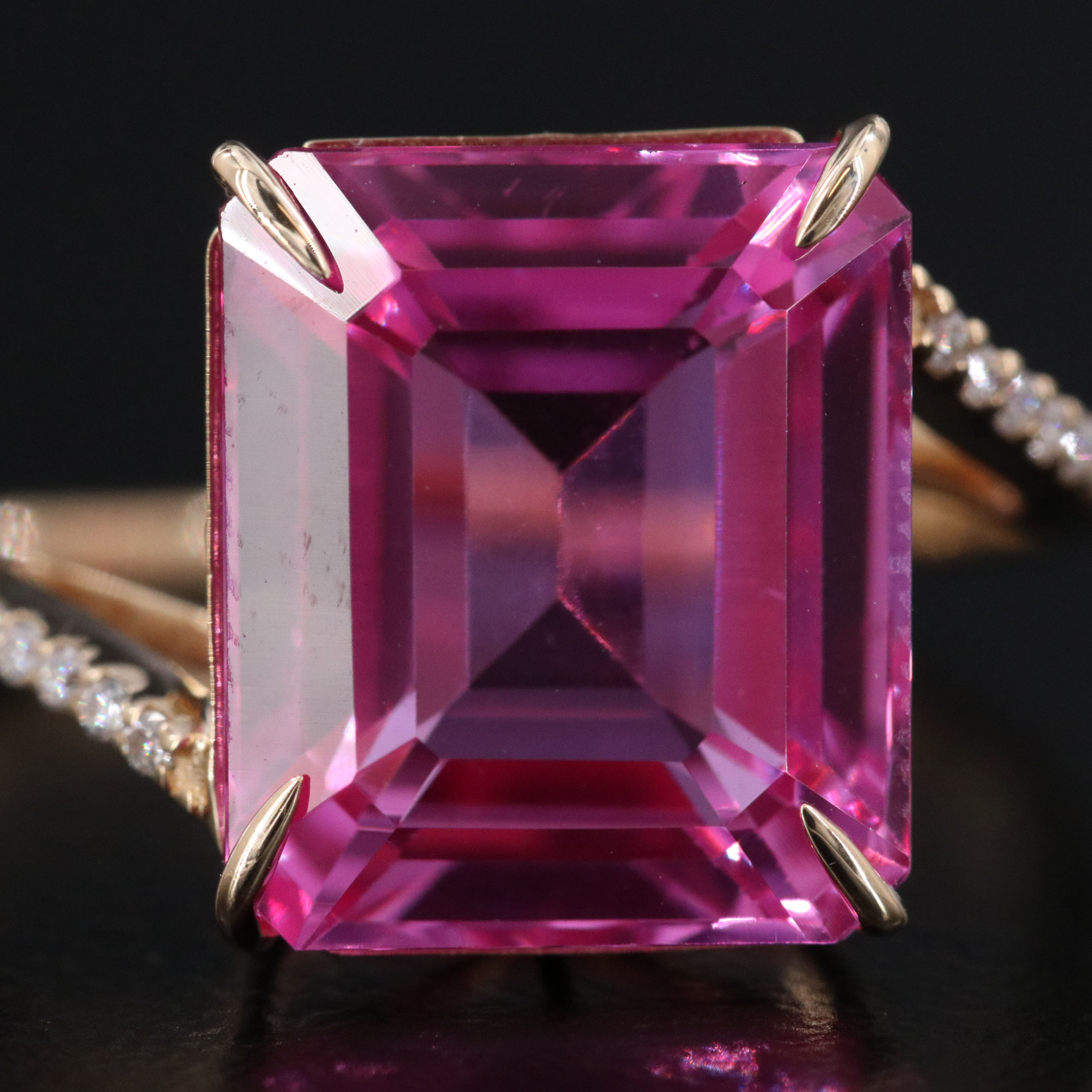 14K 7.62 CT Pink Sapphire and Moissanite Ring