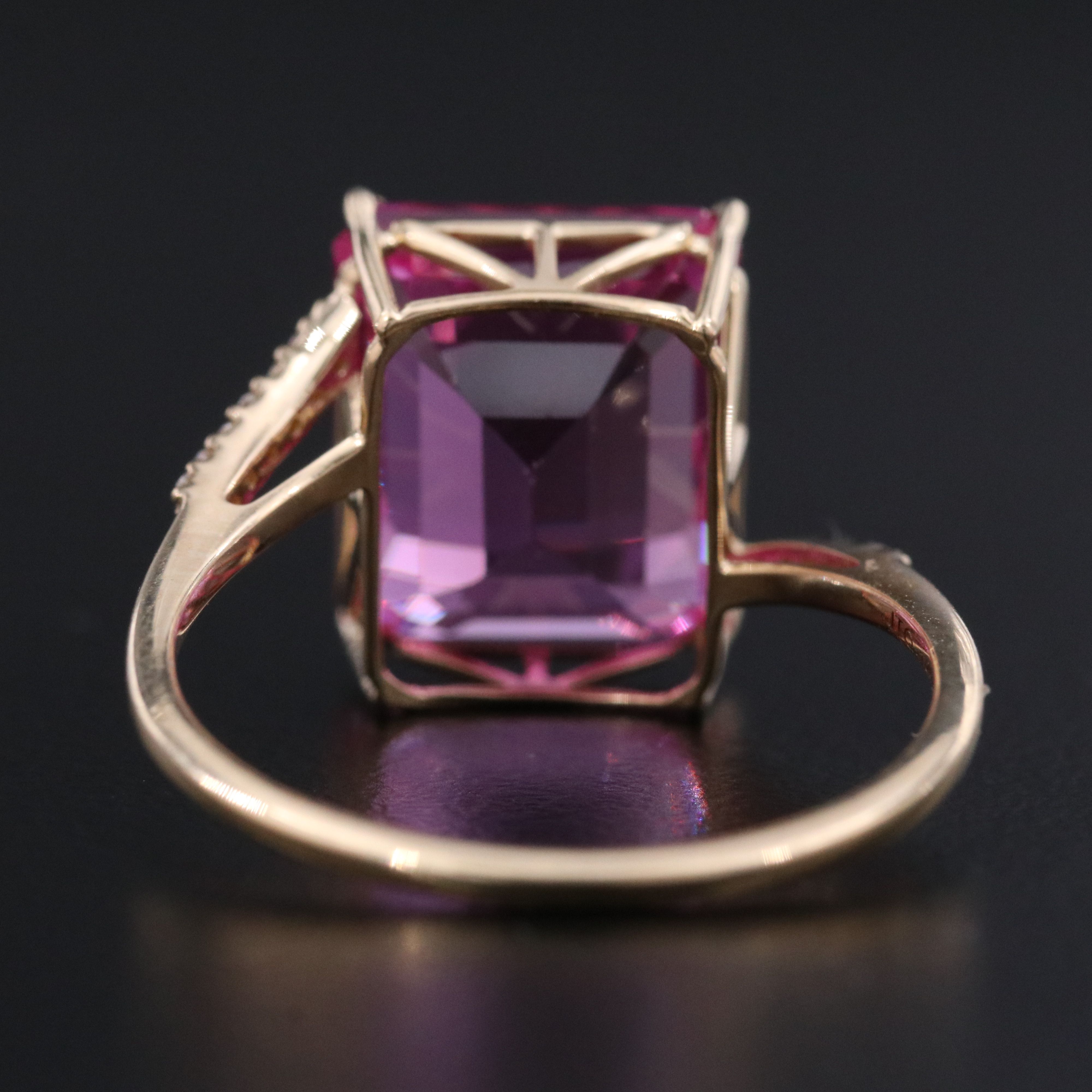14K 7.62 CT Pink Sapphire and Moissanite Ring