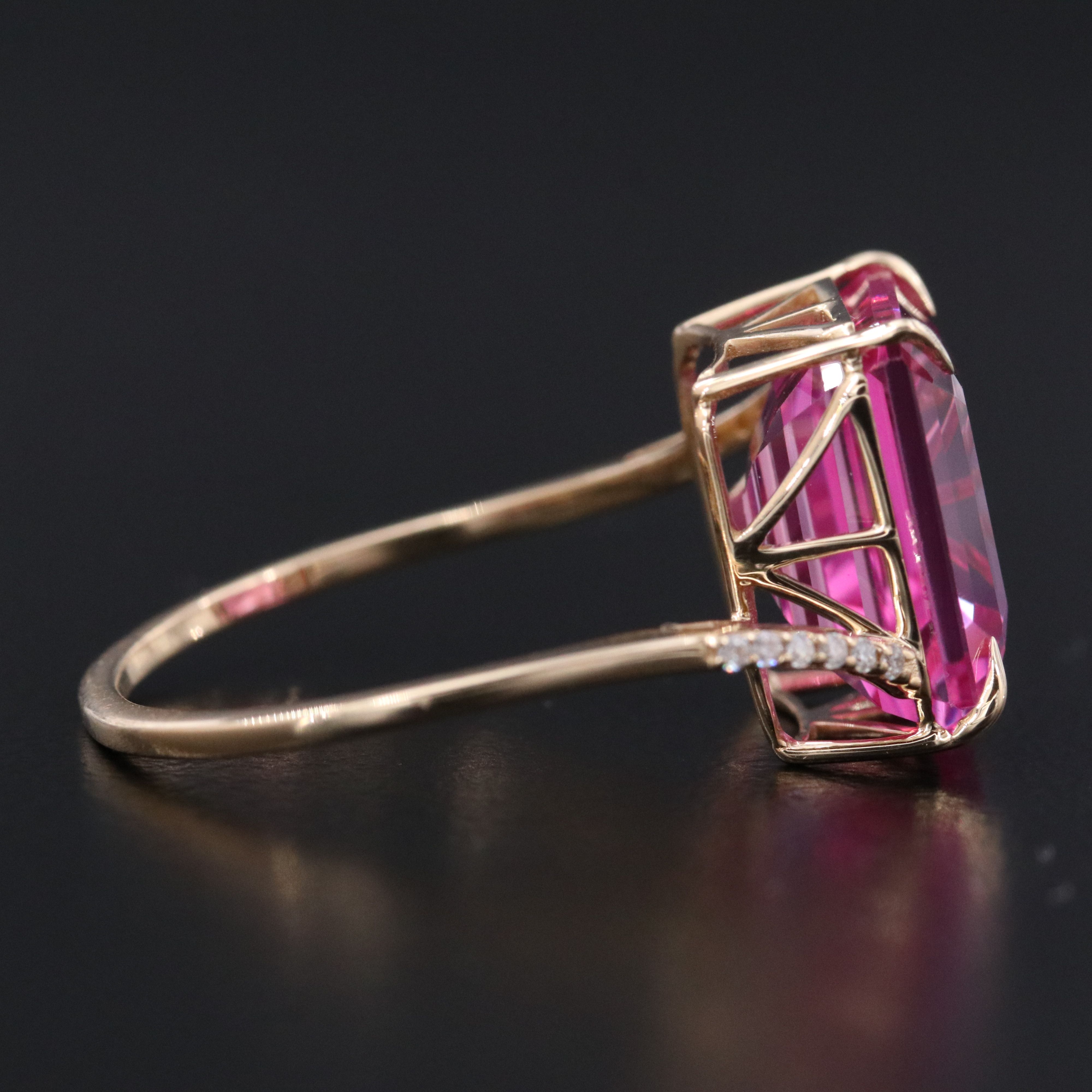 14K 7.62 CT Pink Sapphire and Moissanite Ring