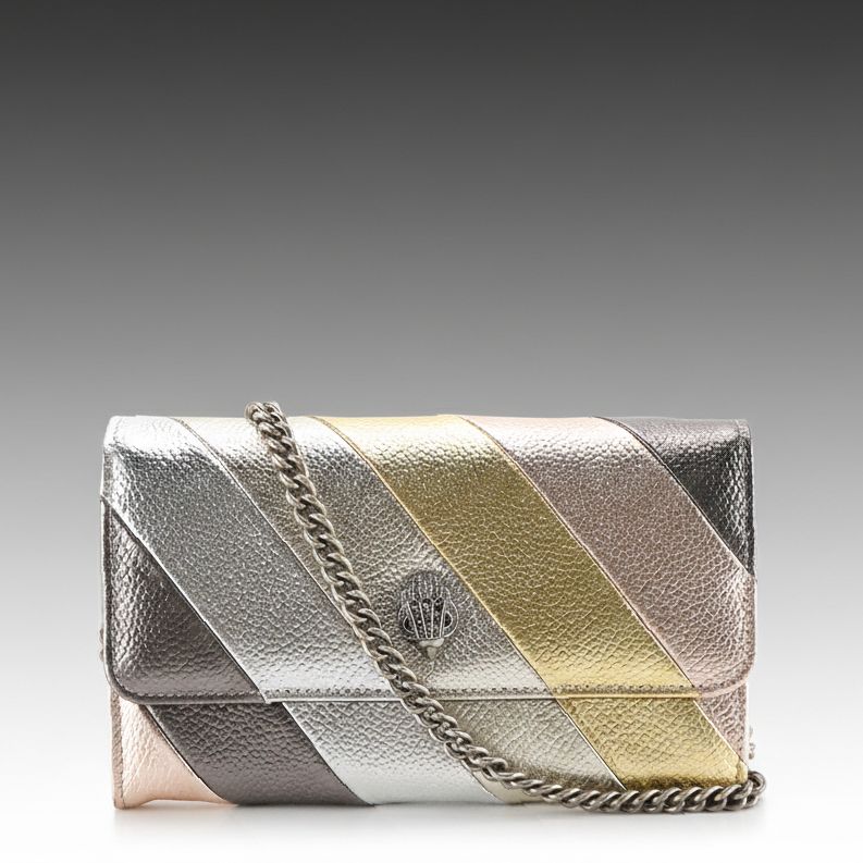Kurt Geiger Metallic Stripe Grain Leather Kensington Chain Wallet with Tag