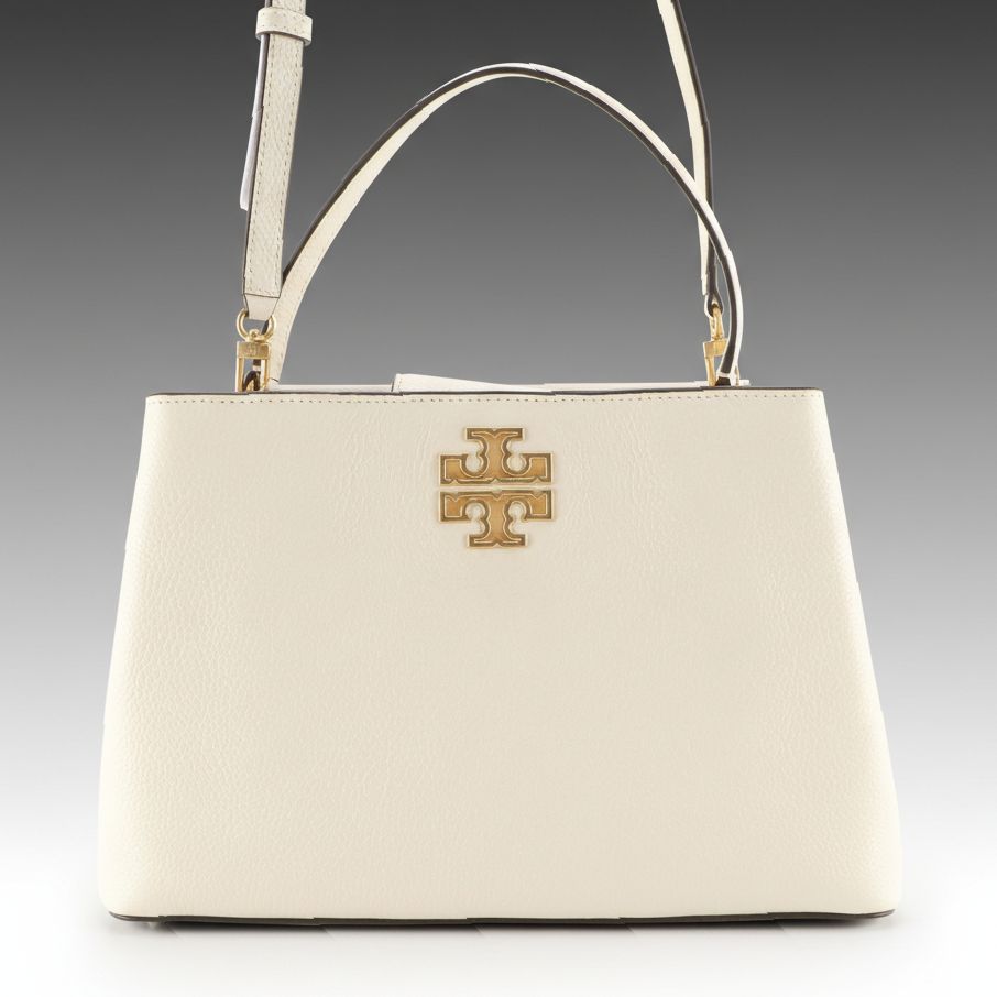 Tory Burch Small Britten Two-Way Satchel in Ivory Grained Leather, With Tag