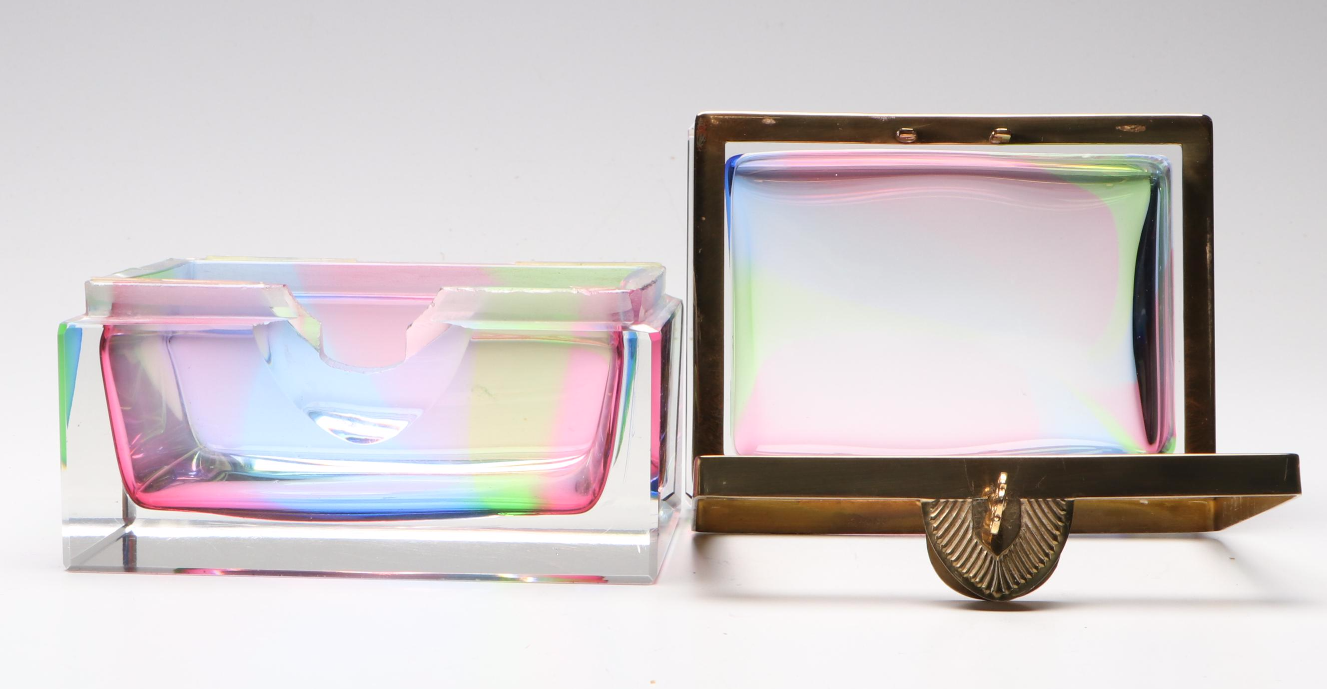 Italian Murano Style Rainbow Glass Casket Box