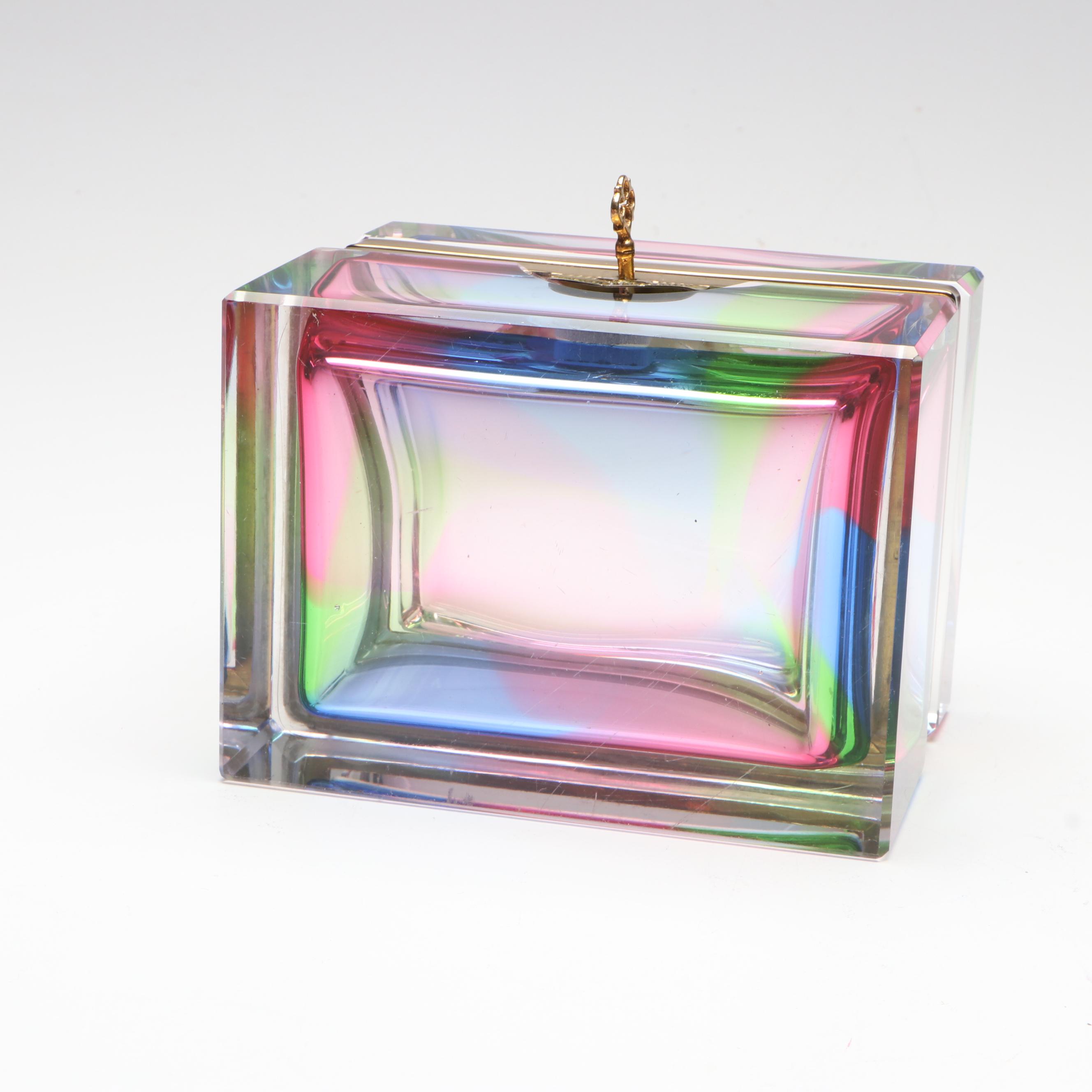 Italian Murano Style Rainbow Glass Casket Box