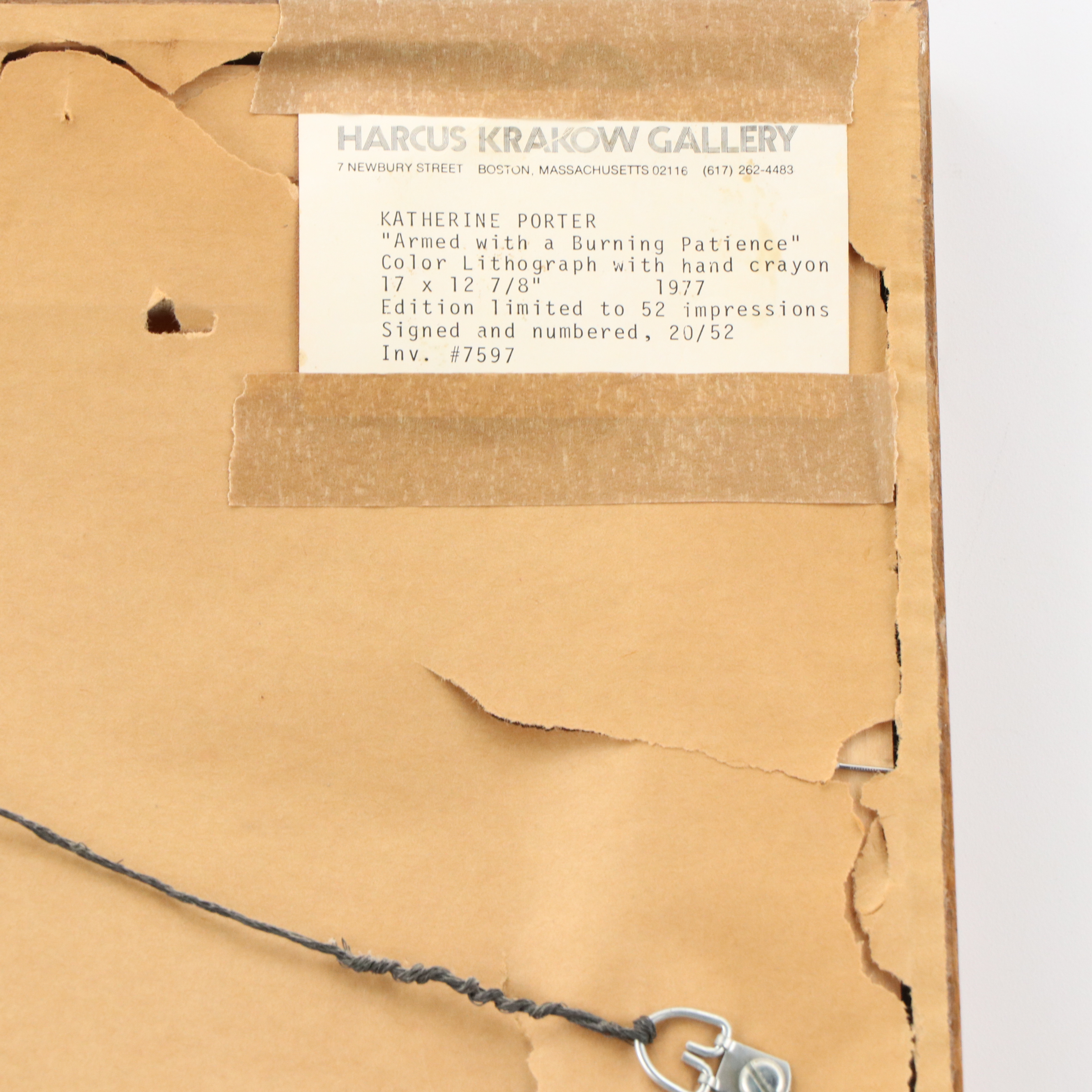 Katherine Porter Color Lithograph and Crayon "Armed with a Burning Patience"