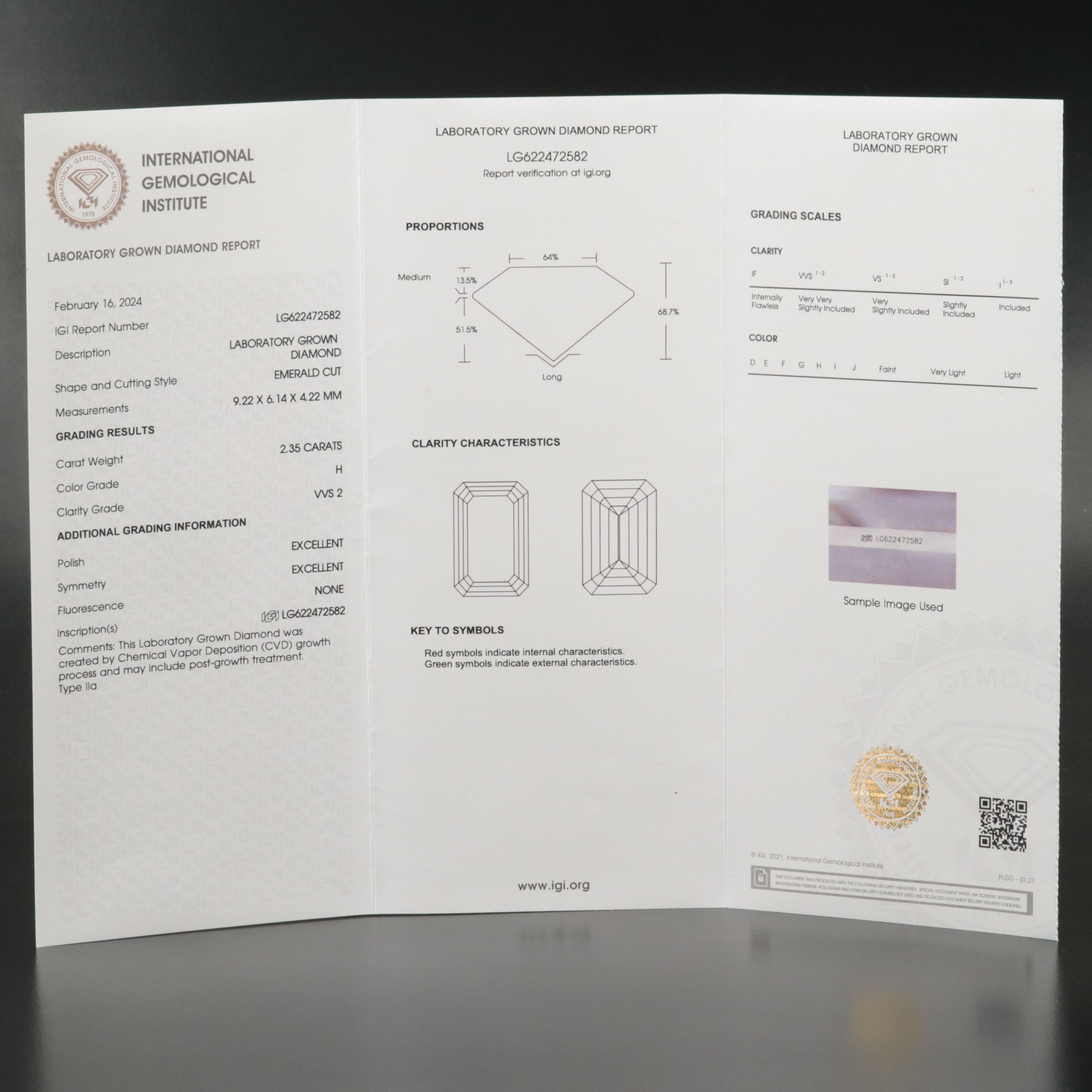 Loose 2.35 CT Lab Grown Diamond with IGI Report