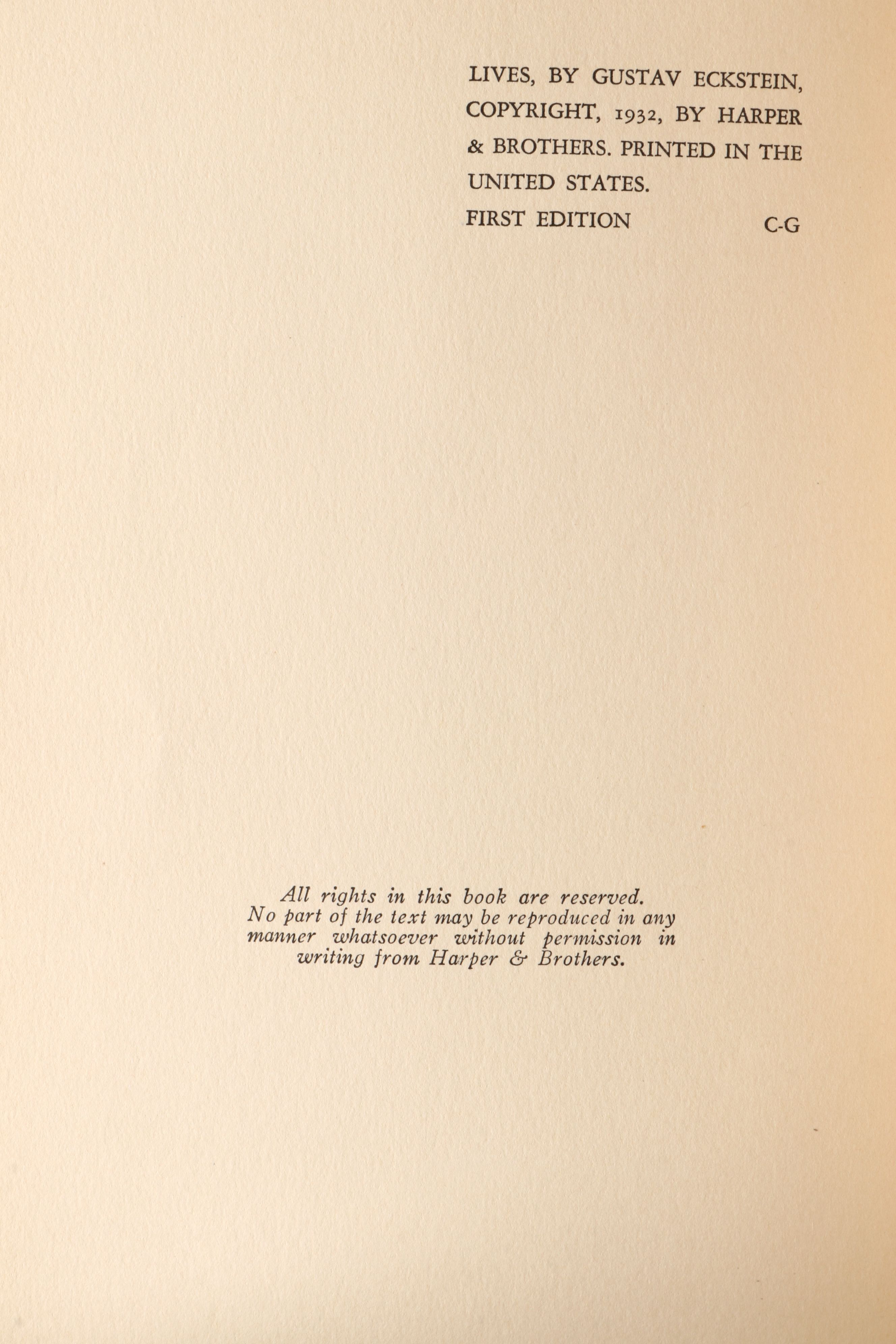 Signed First Edition "Lives" by Gustav Eckstein, 1932