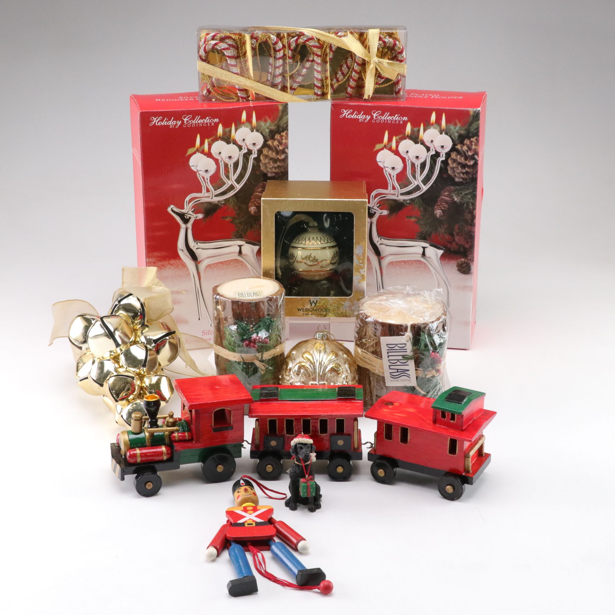 Godinger Silver Plate Reindeer Candle Holders with Log Candles, Ornaments & More