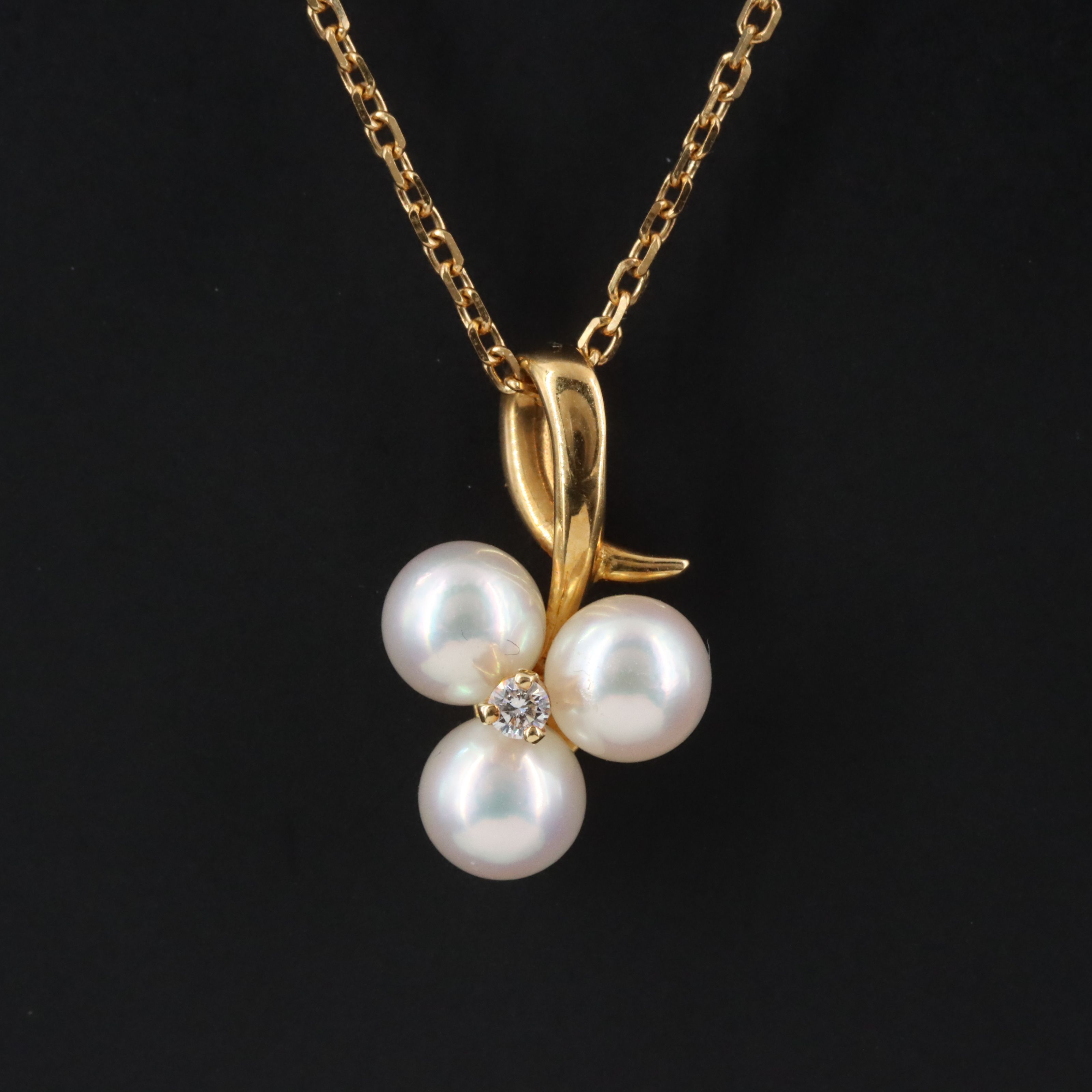 Mikimoto 18K Pearl and Diamond Clover Necklace