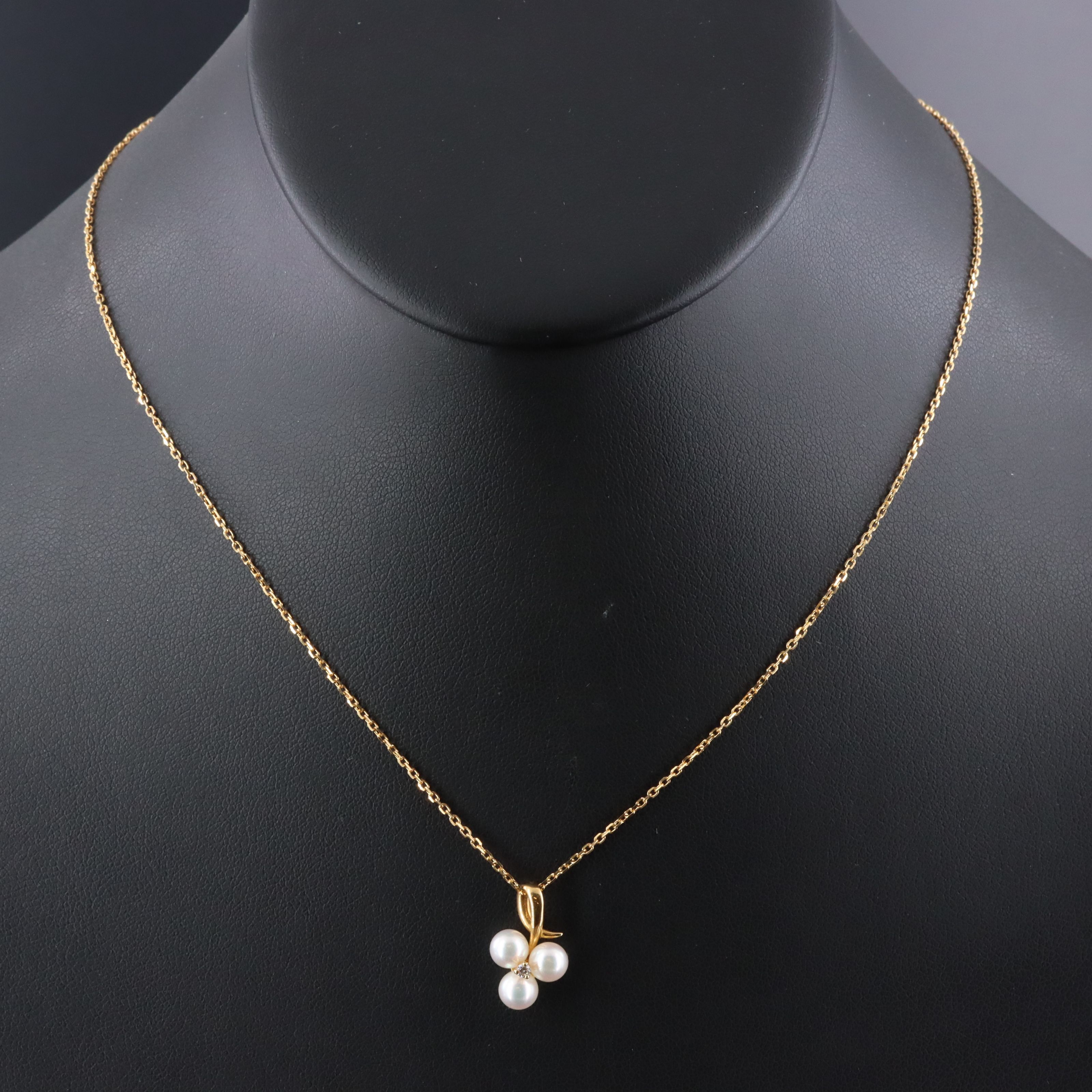 Mikimoto 18K Pearl and Diamond Clover Necklace