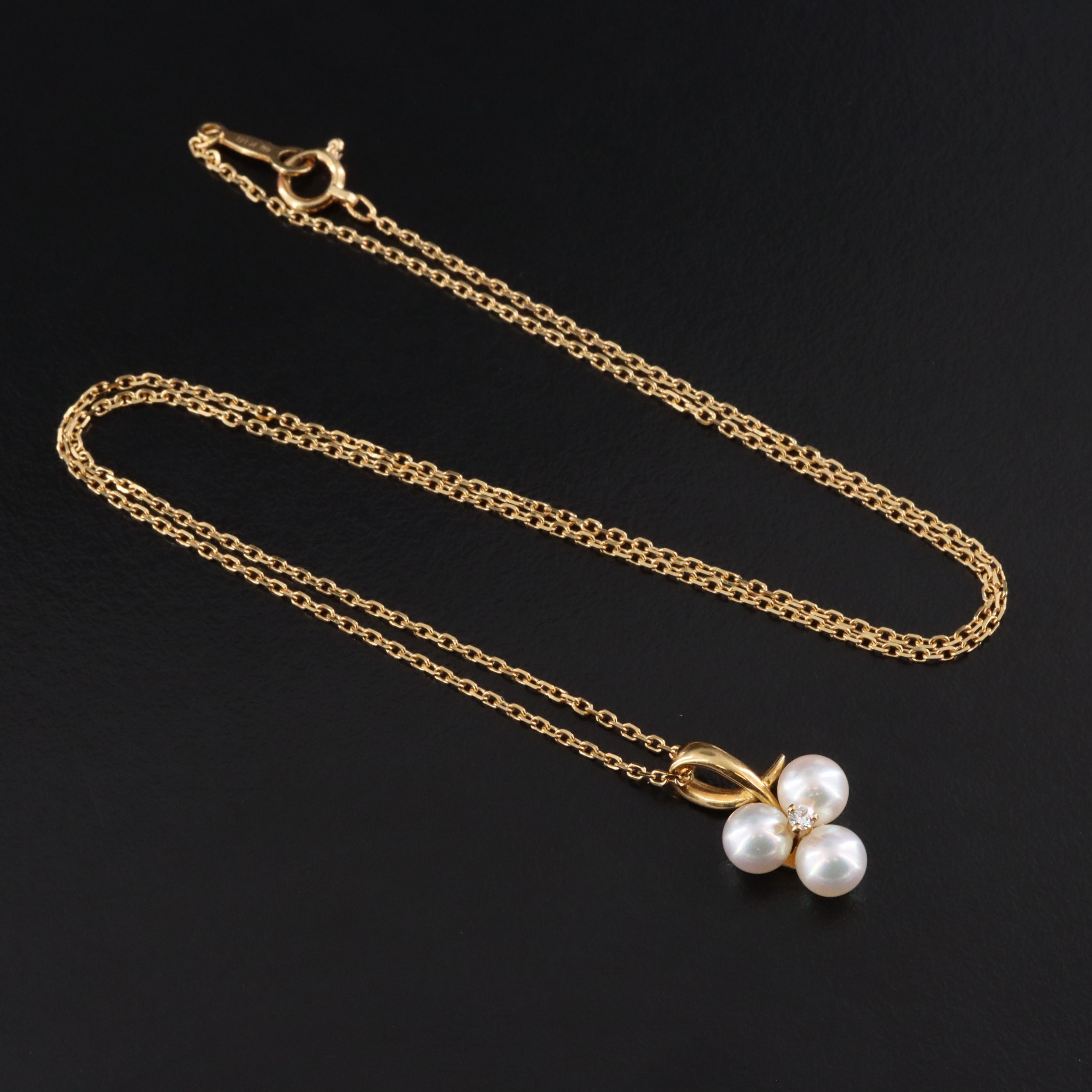 Mikimoto 18K Pearl and Diamond Clover Necklace