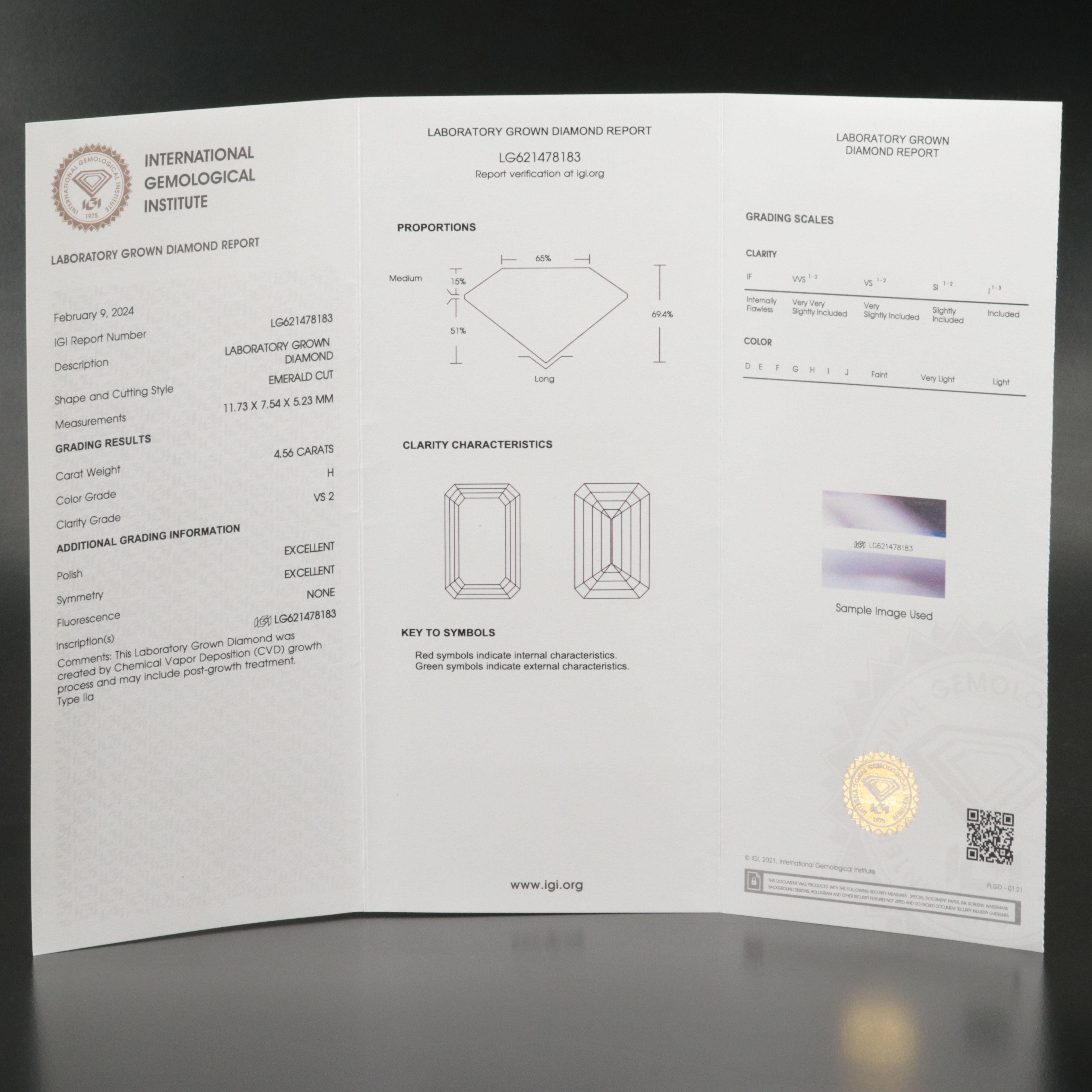 Loose 4.56 CT Lab Grown Diamond with IGI Report