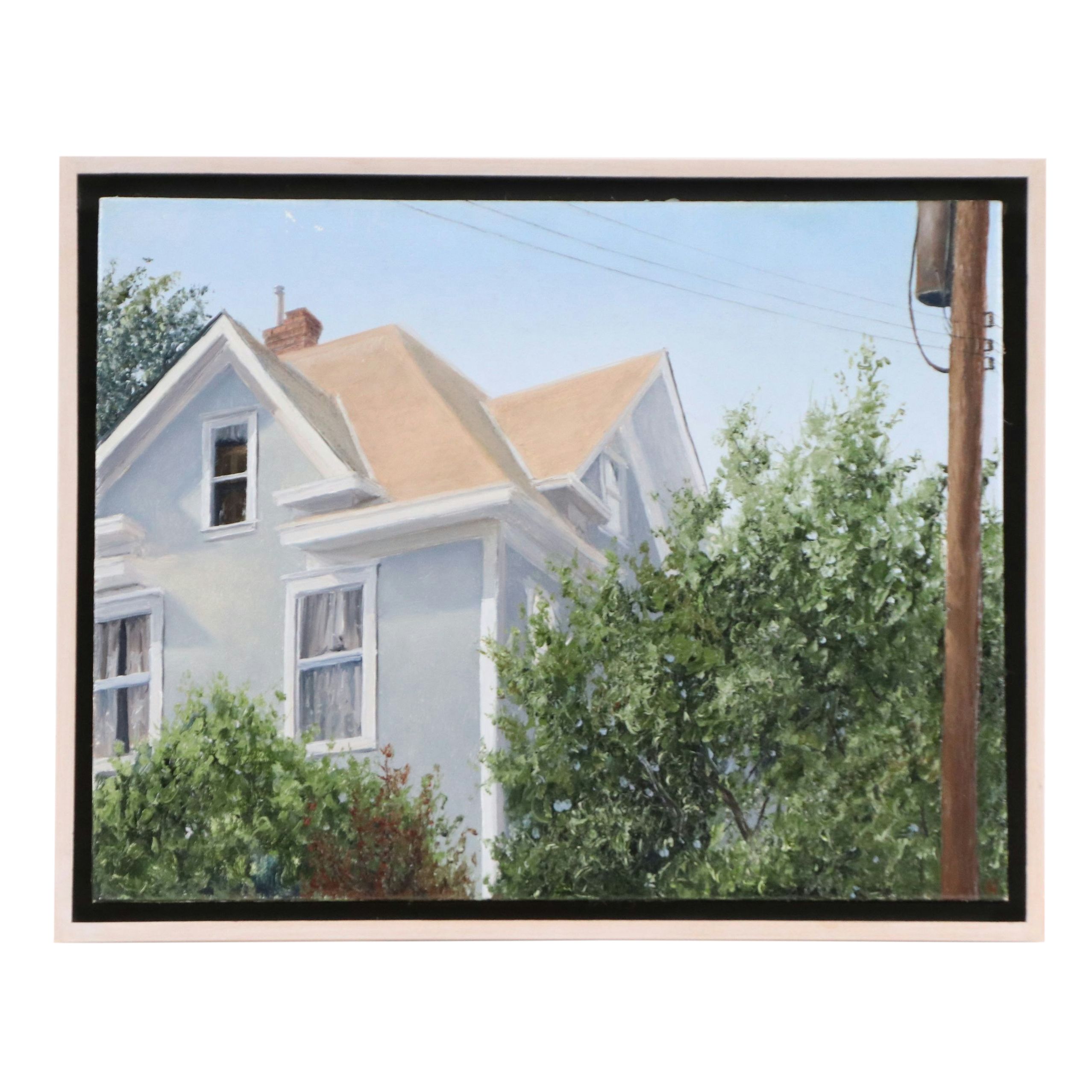 Nicholas James Harris Oil Painting "Blue Stucco House, Summer Afternoon," 1997