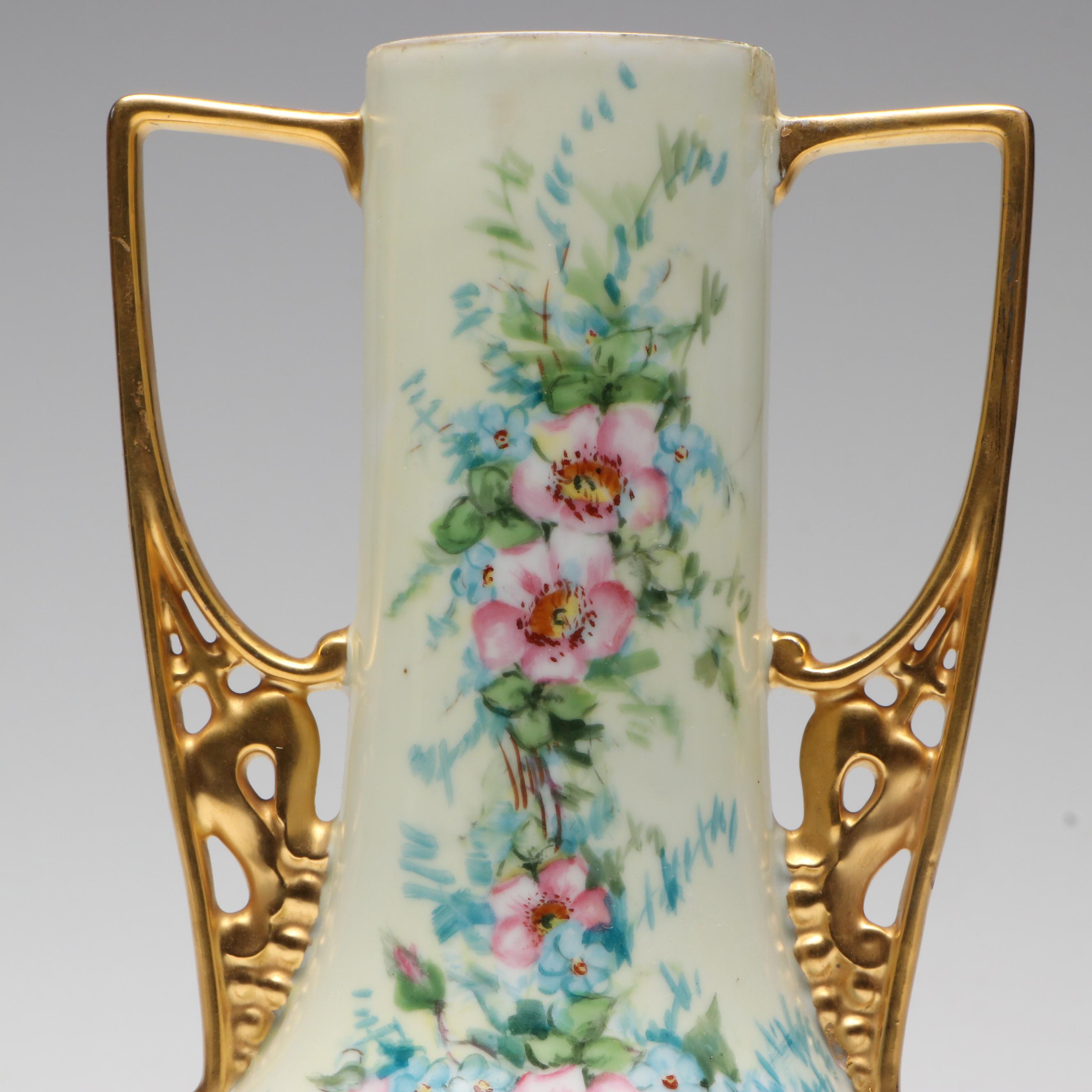 Schonwald Bavarian Jugendstil Porcelain Vase with Gilt Handles, 1919-1927