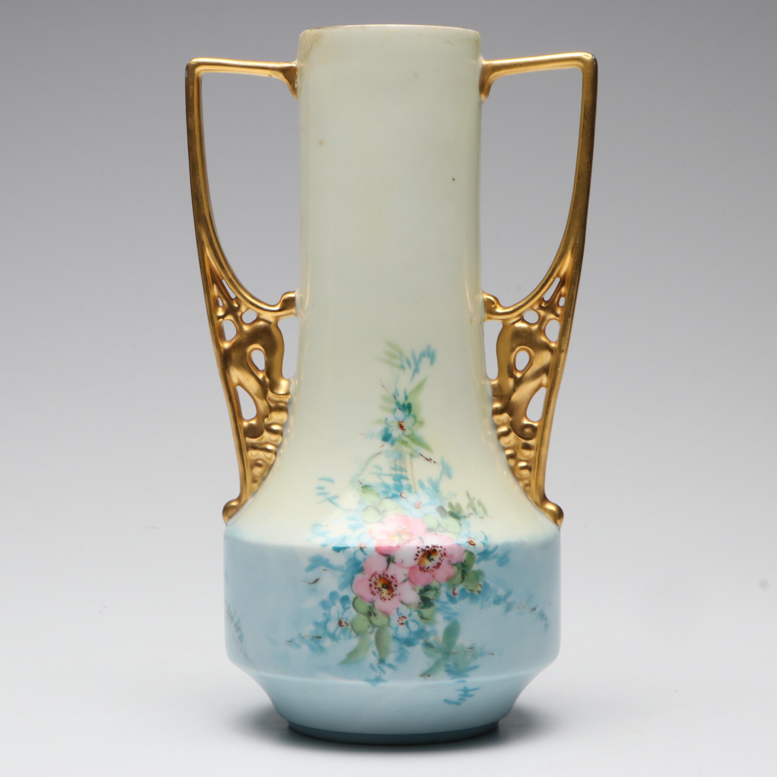 Schonwald Bavarian Jugendstil Porcelain Vase with Gilt Handles, 1919-1927