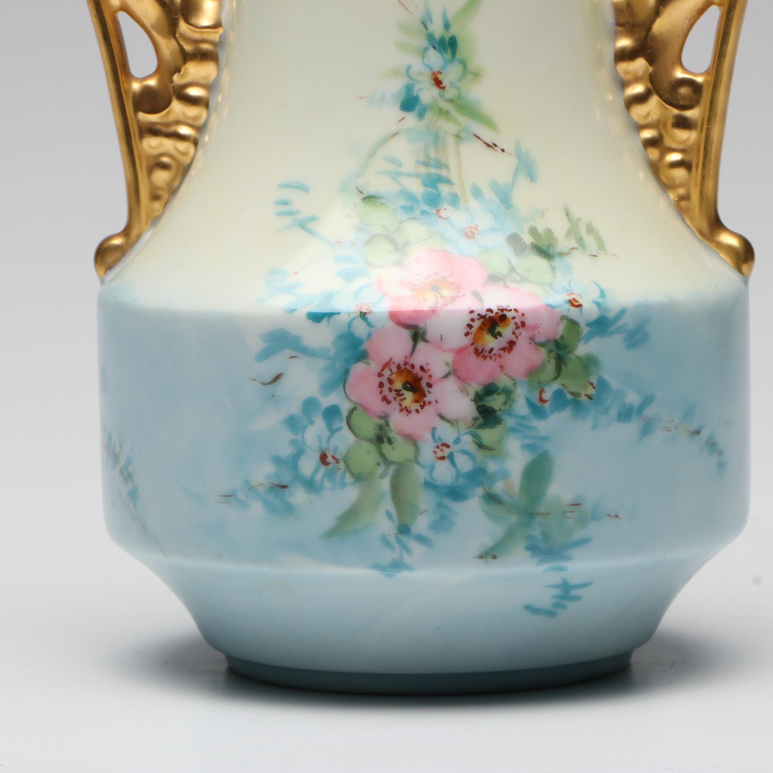 Schonwald Bavarian Jugendstil Porcelain Vase with Gilt Handles, 1919-1927