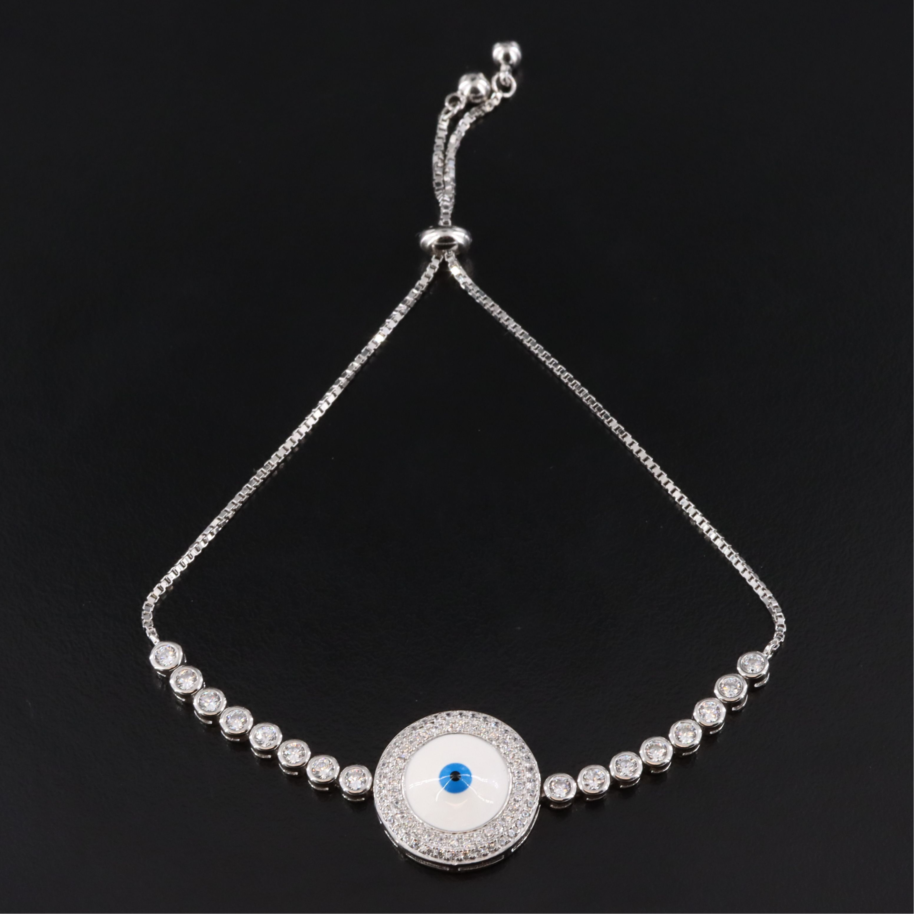 Sterling Evil Eye Bolo Bracelet
