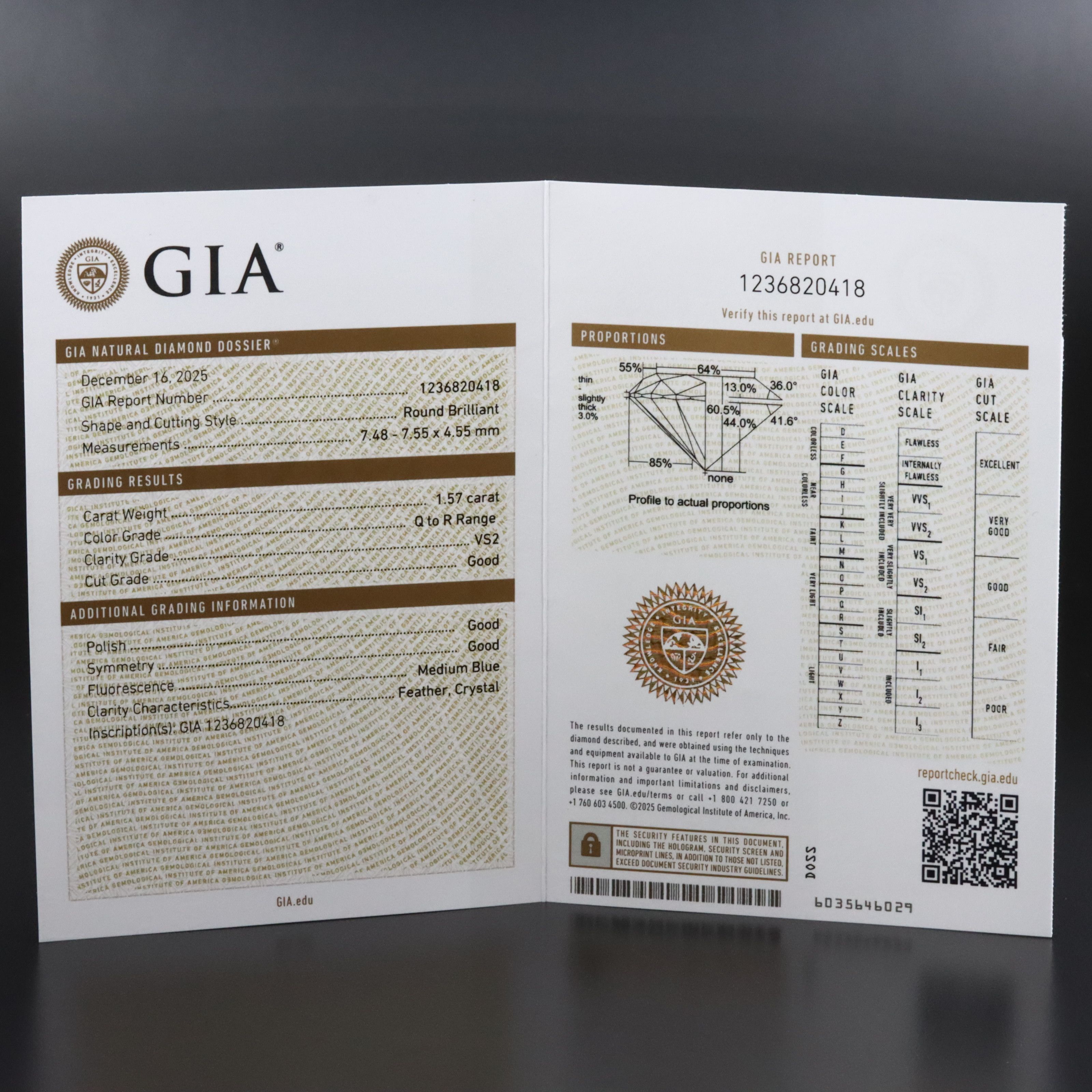 14K 1.57 CT Diamond Solitaire Ring with GIA Report