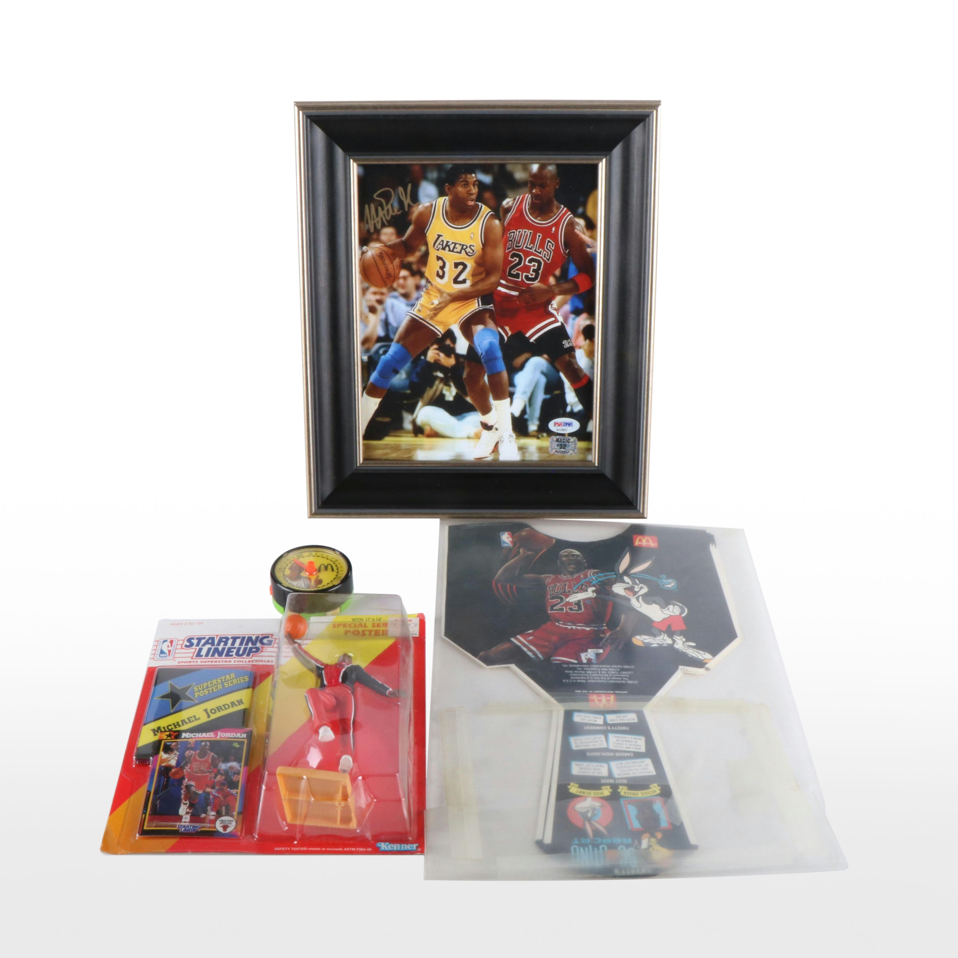 Signed PSA Photo of Magic Johnson, and Michael Jordan Collectibles