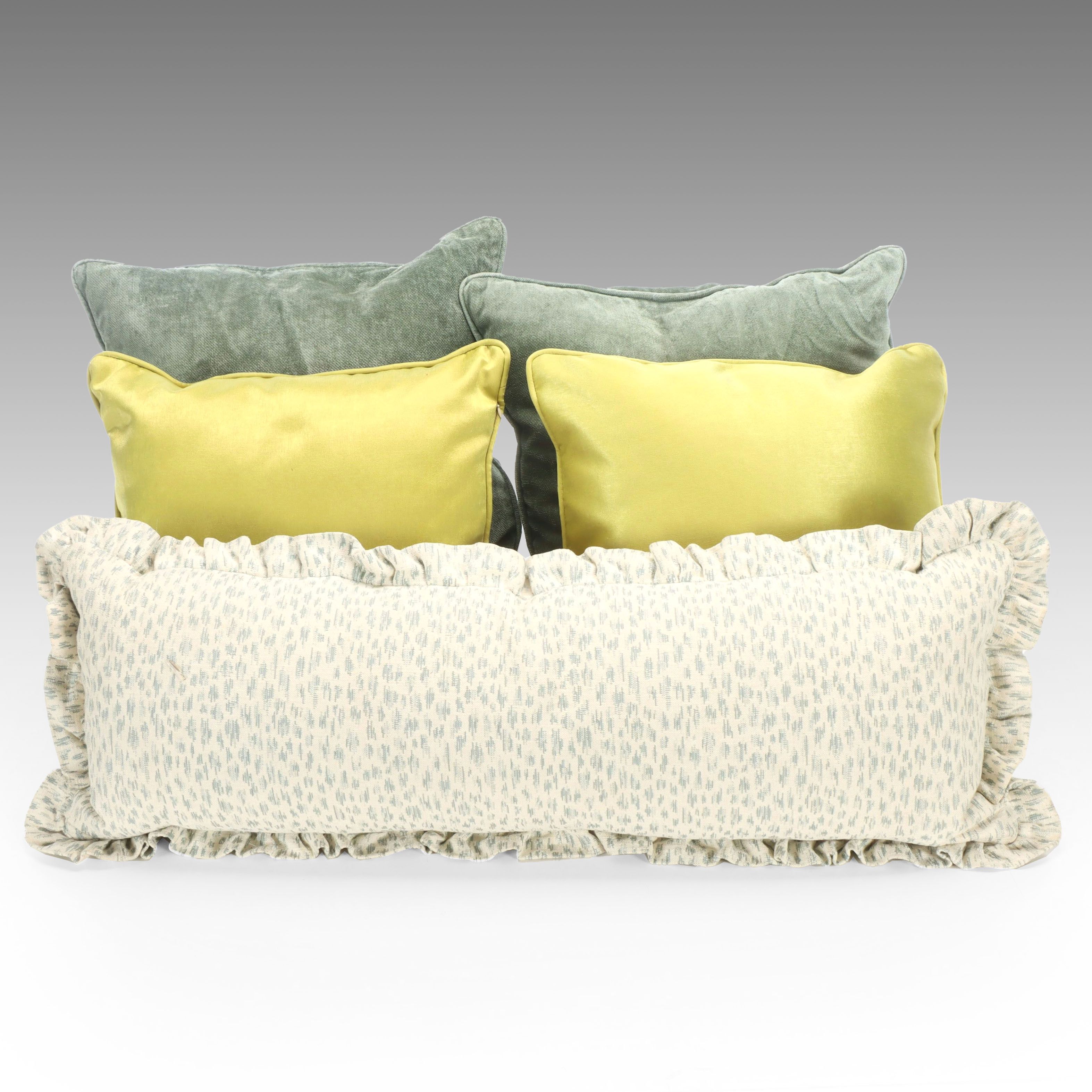 Green Polyester and Velvet Accent Pillows