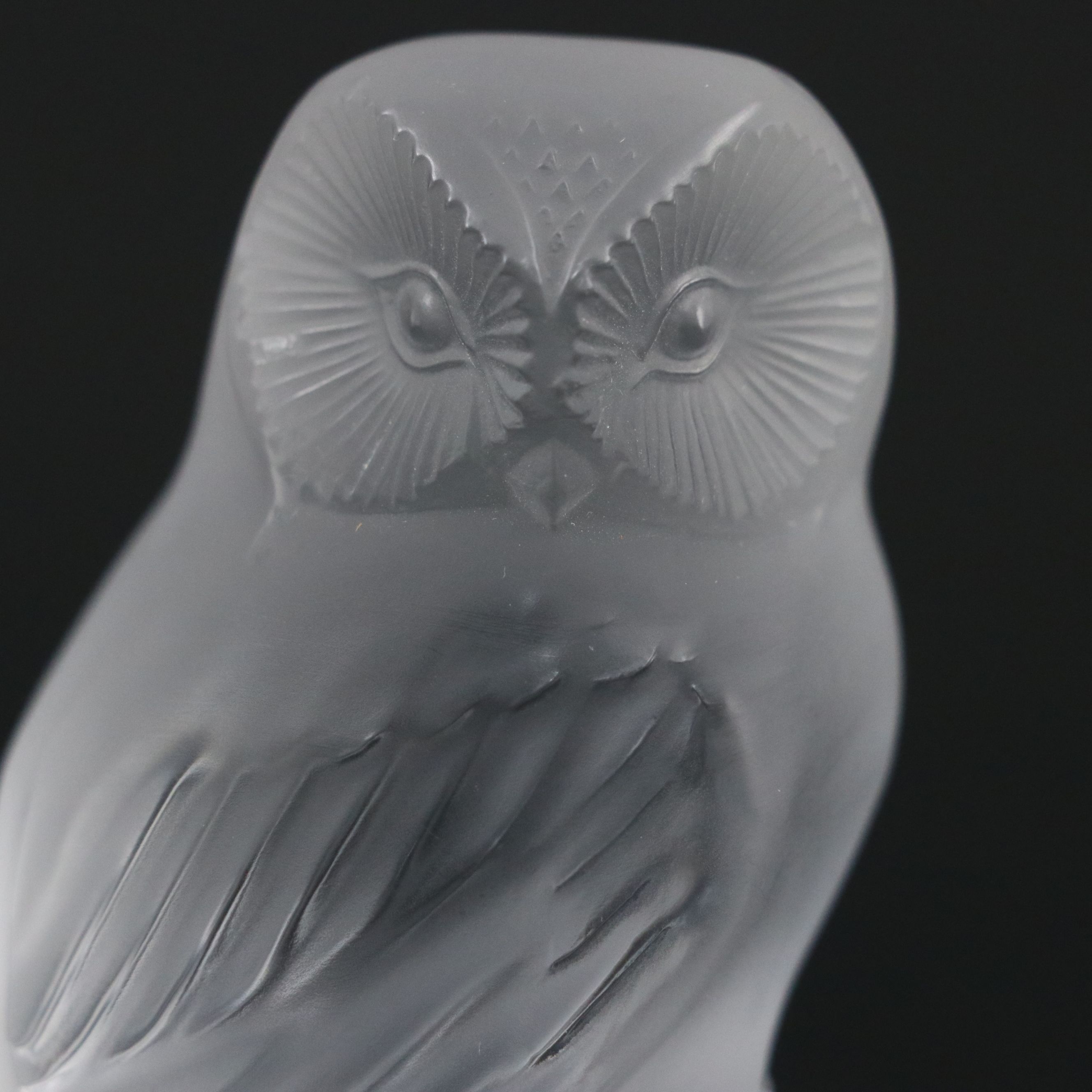 Lalique "Chouette" Frosted and Clear Crystal Owl Paperweight