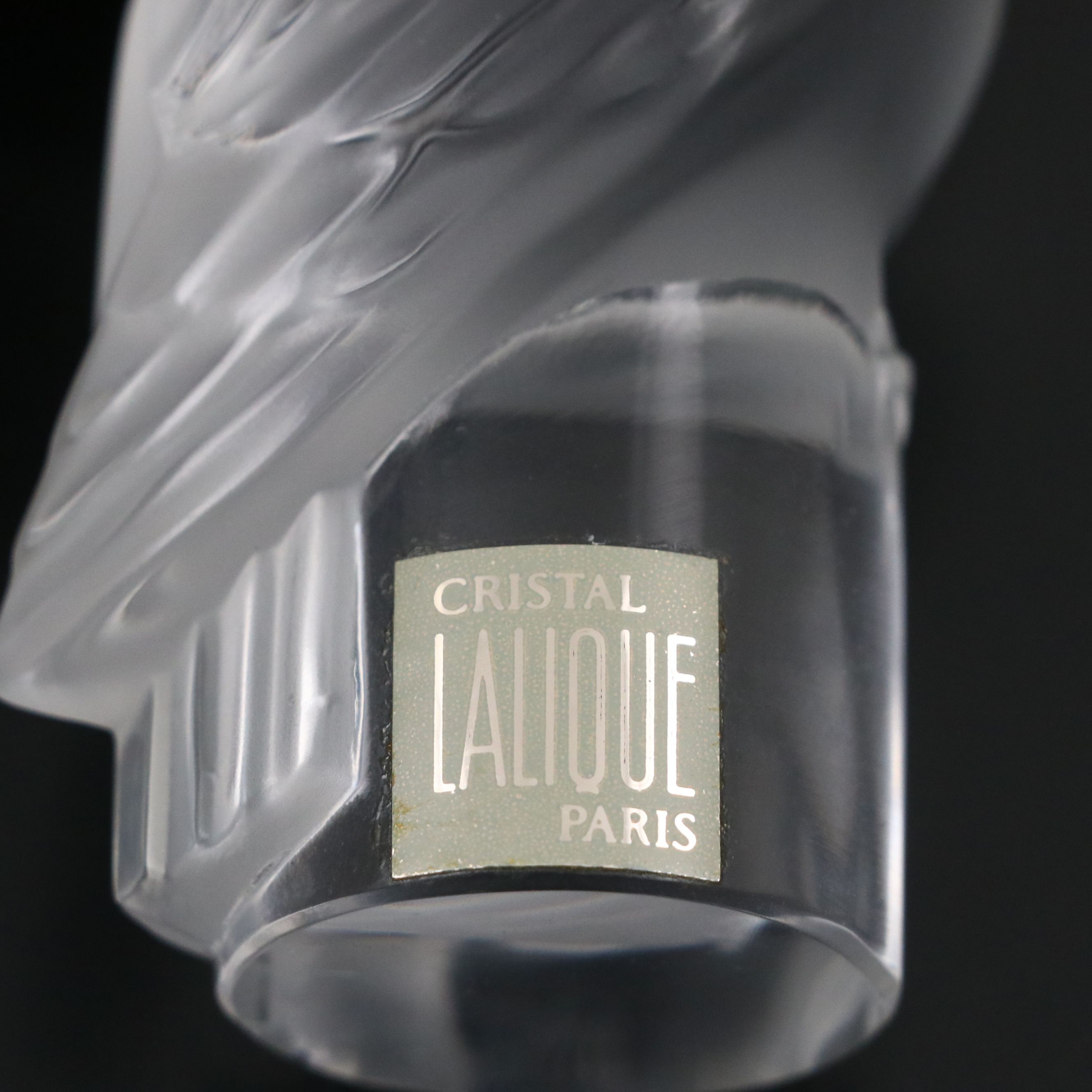 Lalique "Chouette" Frosted and Clear Crystal Owl Paperweight