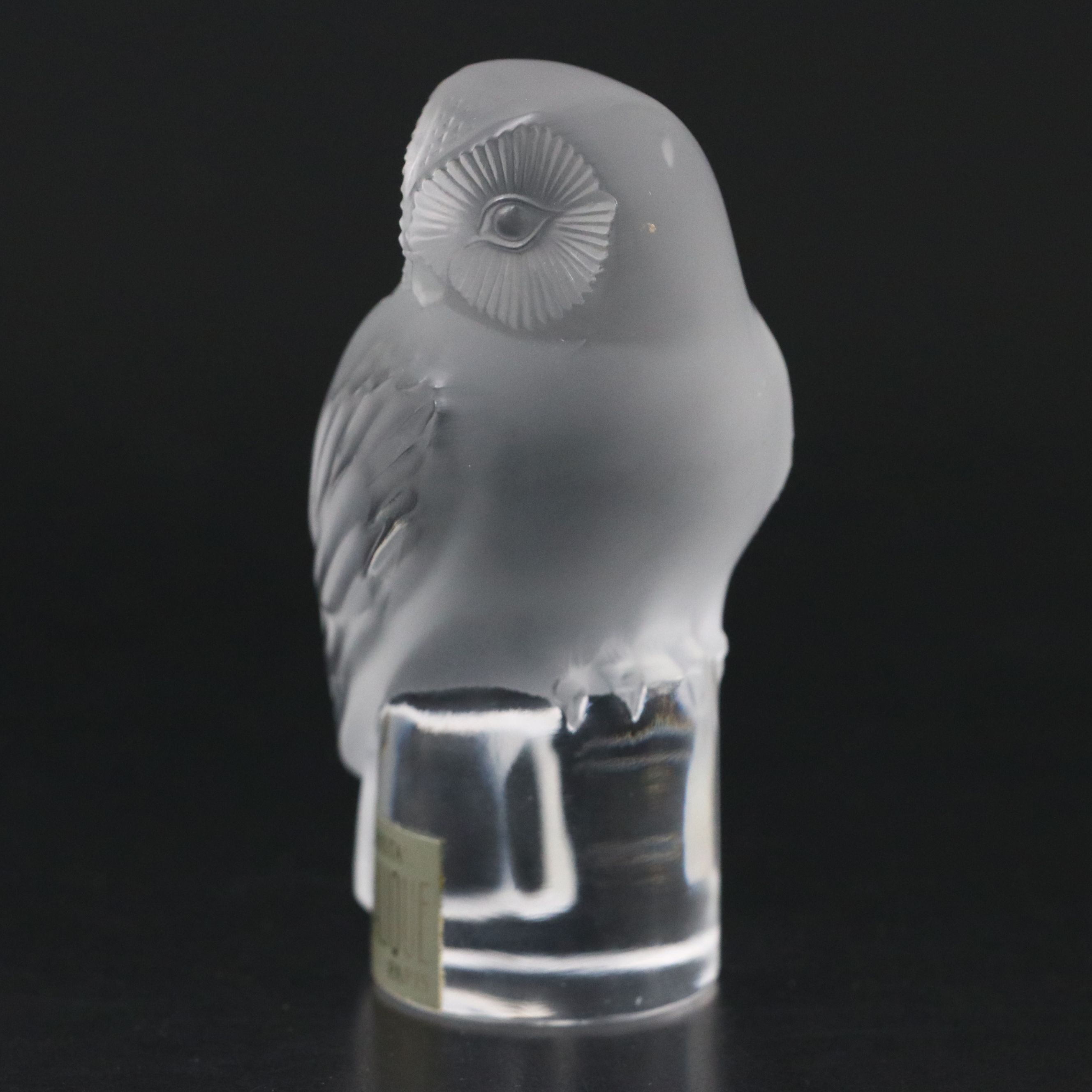 Lalique "Chouette" Frosted and Clear Crystal Owl Paperweight