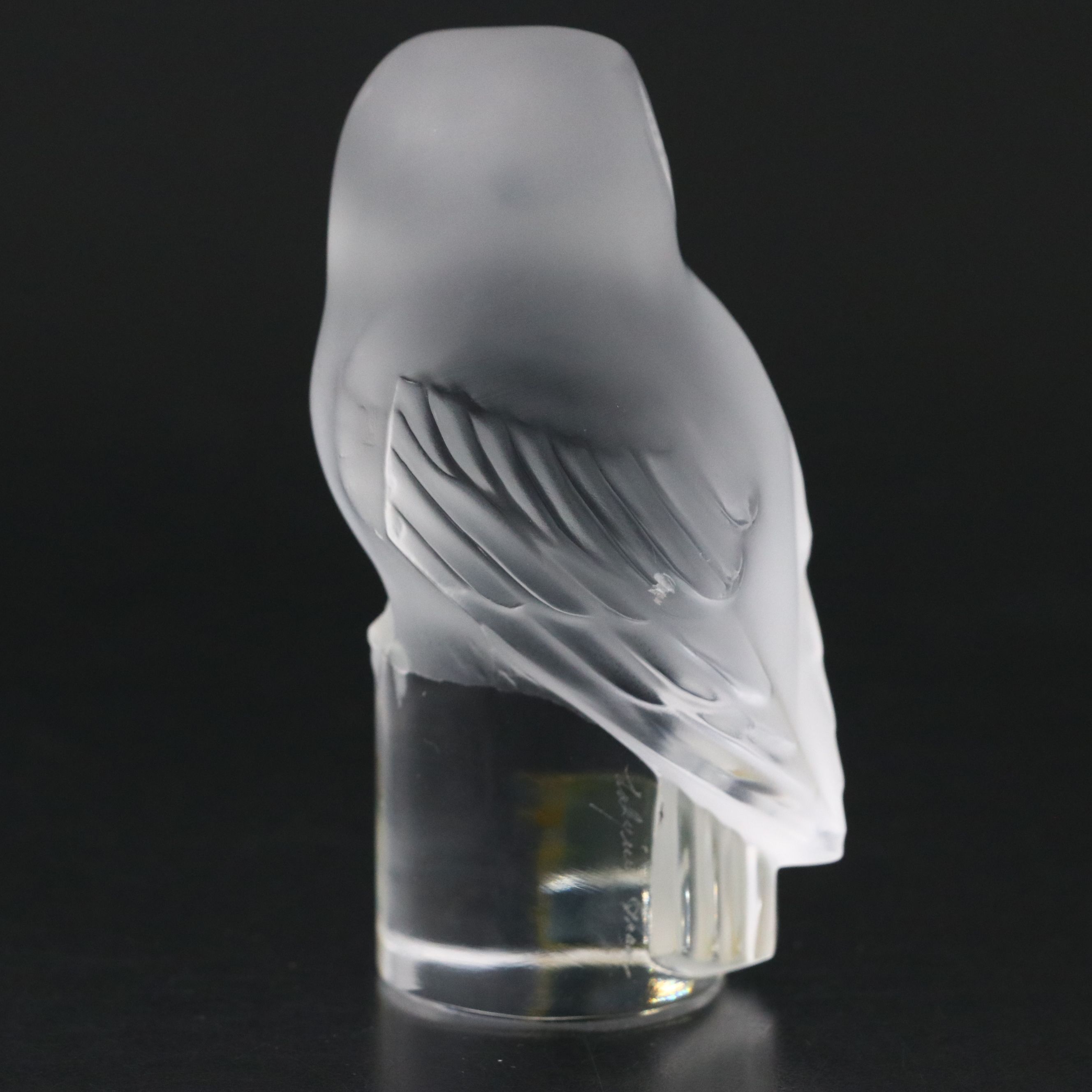 Lalique "Chouette" Frosted and Clear Crystal Owl Paperweight