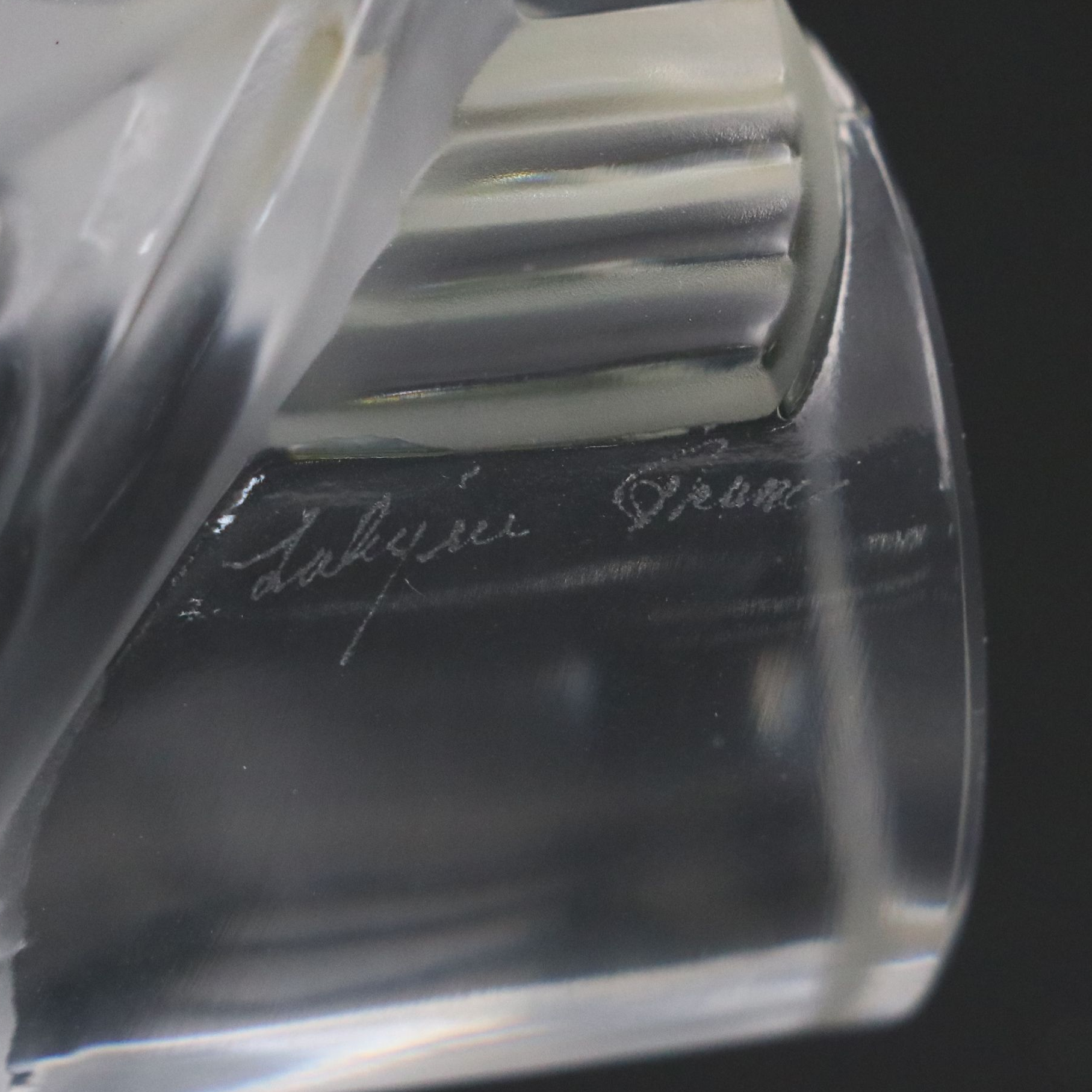 Lalique "Chouette" Frosted and Clear Crystal Owl Paperweight