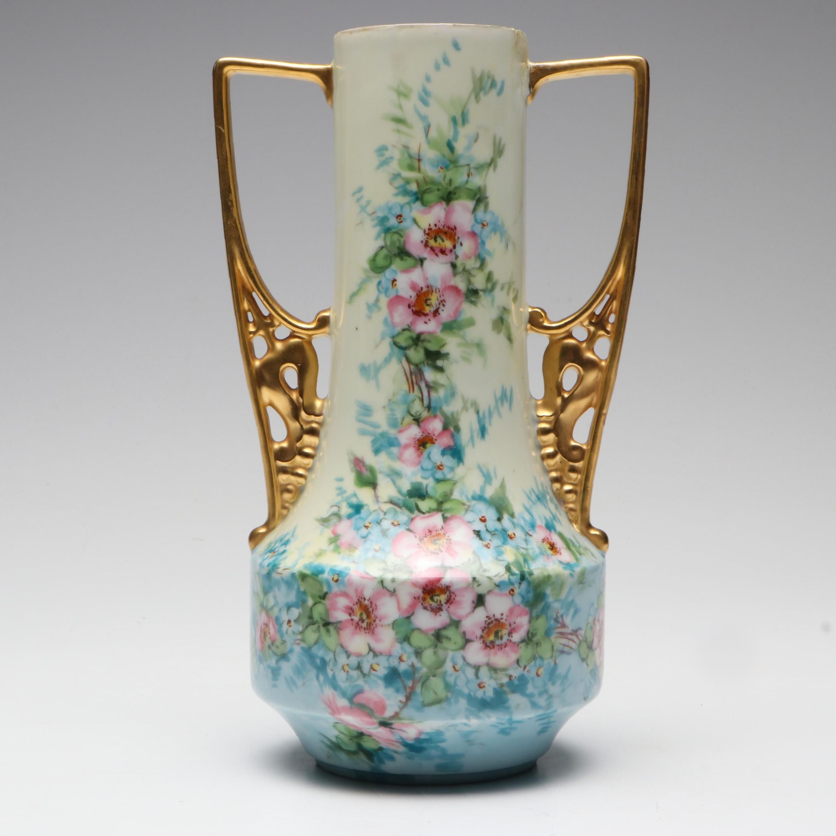 Schonwald Bavarian Jugendstil Porcelain Vase with Gilt Handles, 1919-1927
